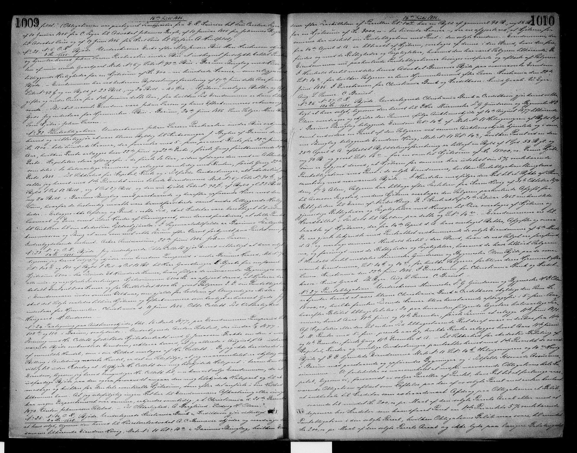 Aker sorenskriveri, SAO/A-10895/G/Gb/Gba/L0029b: Pantebok nr. I 29b, 1884-1886, s. 1009-1010