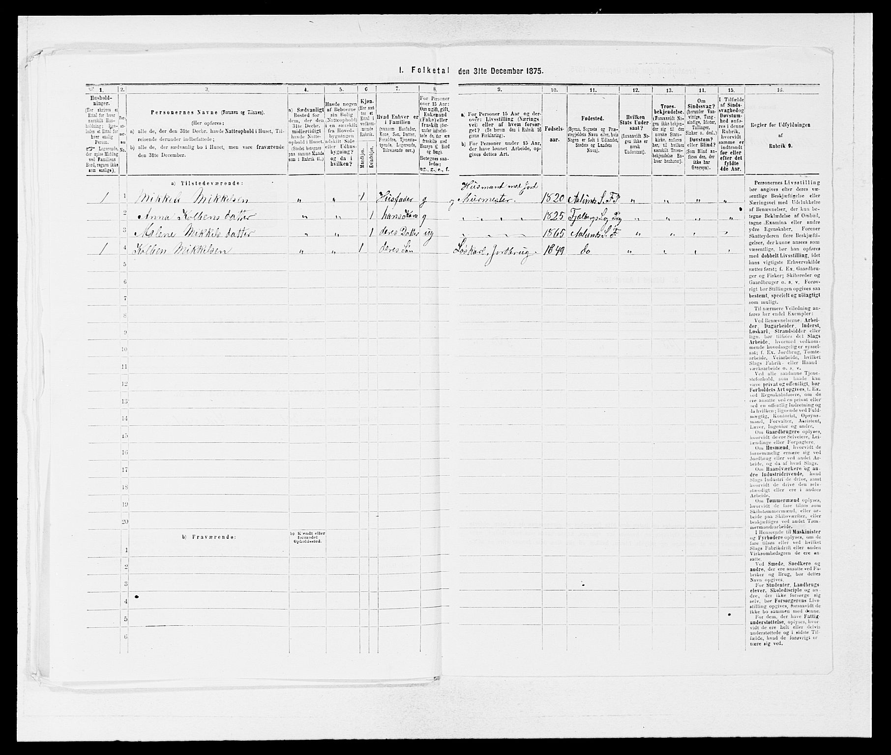 SAB, Folketelling 1875 for 1213P Fjelberg prestegjeld, 1875, s. 594