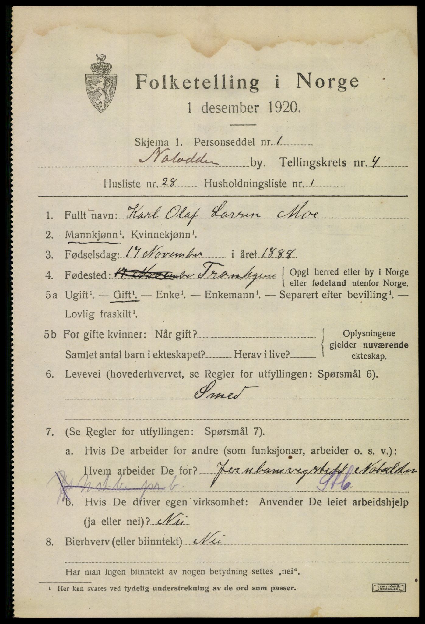 SAKO, Folketelling 1920 for 0807 Notodden kjøpstad, 1920, s. 10120