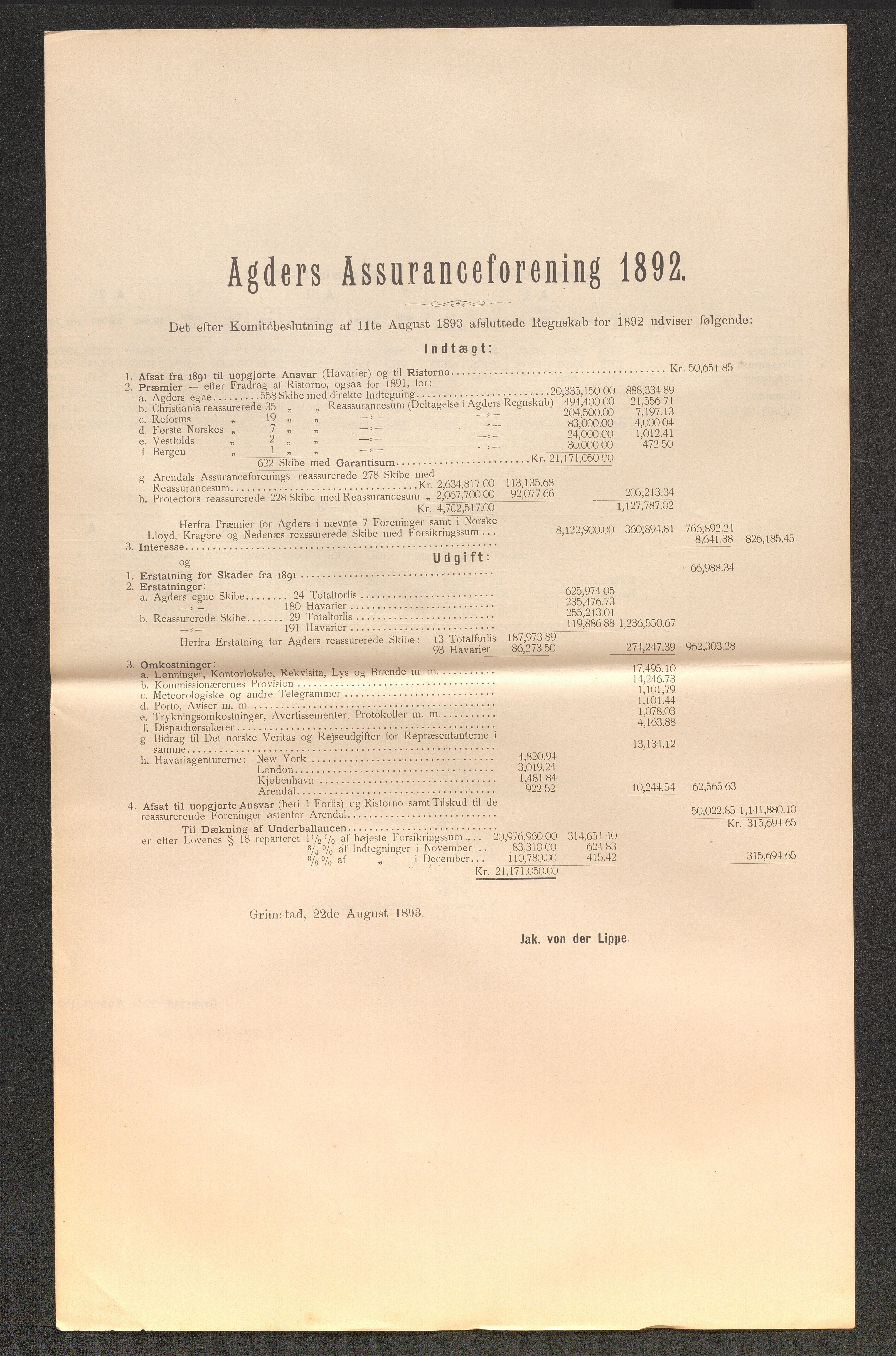 Agders Gjensidige Assuranceforening, AAKS/PA-1718/05/L0003: Regnskap, seilavdeling, pakkesak, 1890-1912