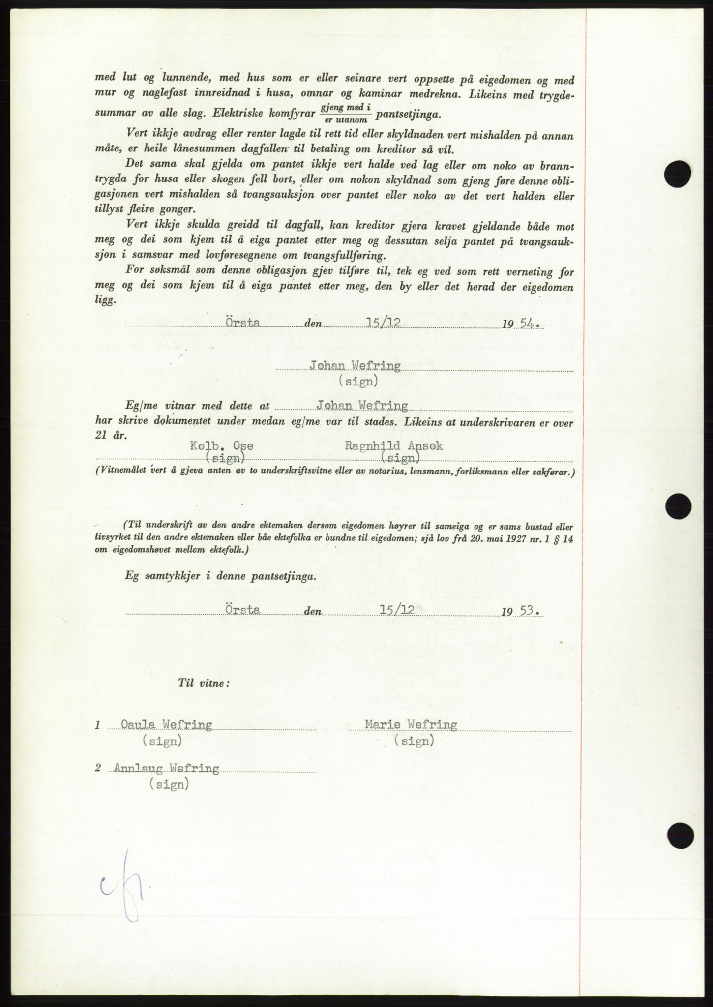 Søre Sunnmøre sorenskriveri, AV/SAT-A-4122/1/2/2C/L0124: Pantebok nr. 12B, 1953-1954, Dagboknr: 488/1954
