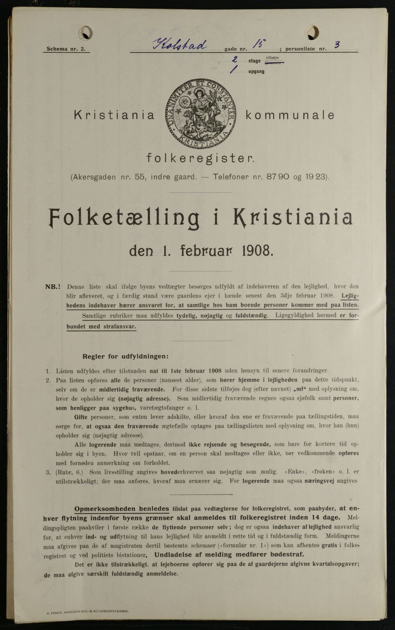 OBA, Kommunal folketelling 1.2.1908 for Kristiania kjøpstad, 1908, s. 46797