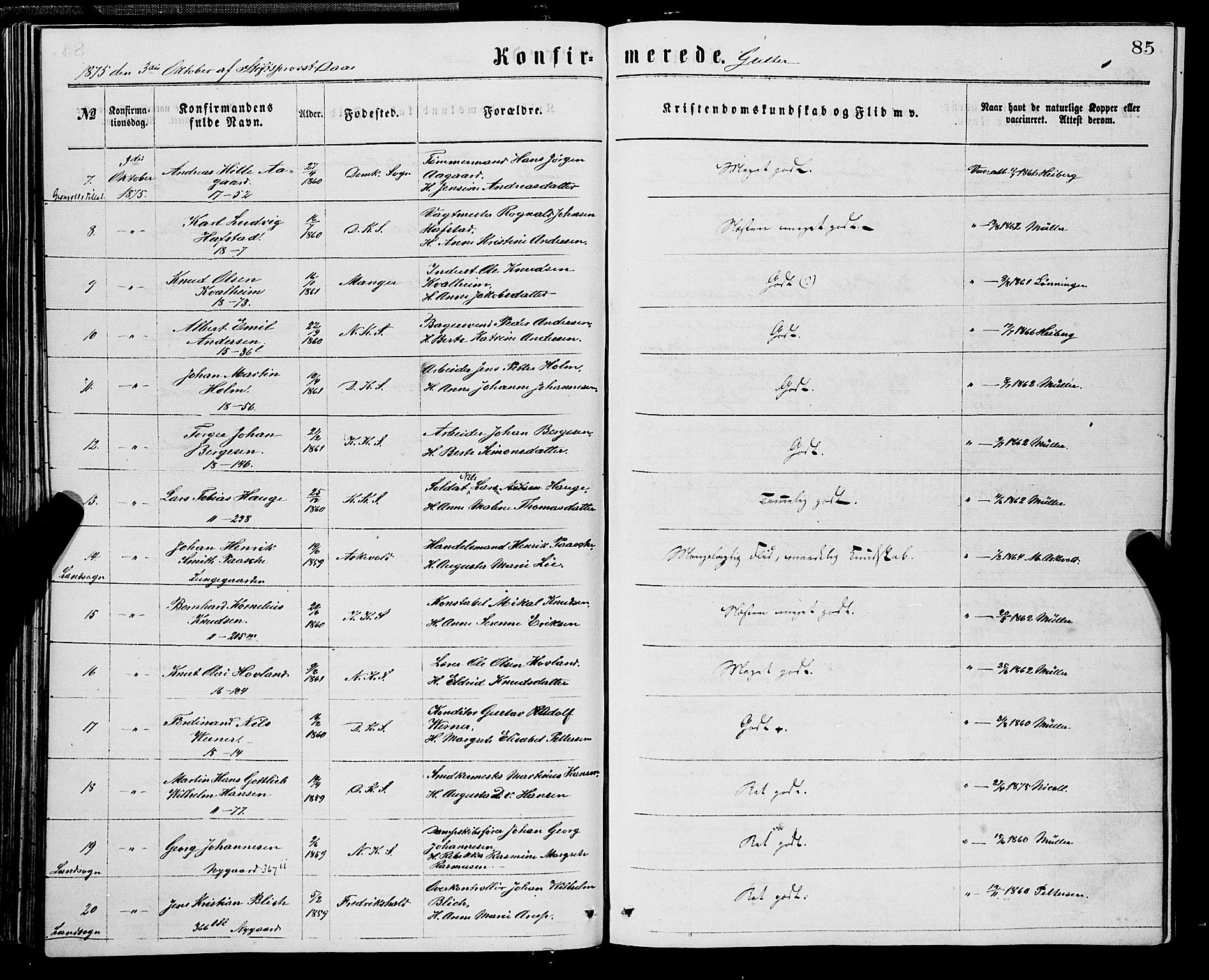 Domkirken sokneprestembete, AV/SAB-A-74801/H/Haa/L0029: Ministerialbok nr. C 4, 1864-1879, s. 85