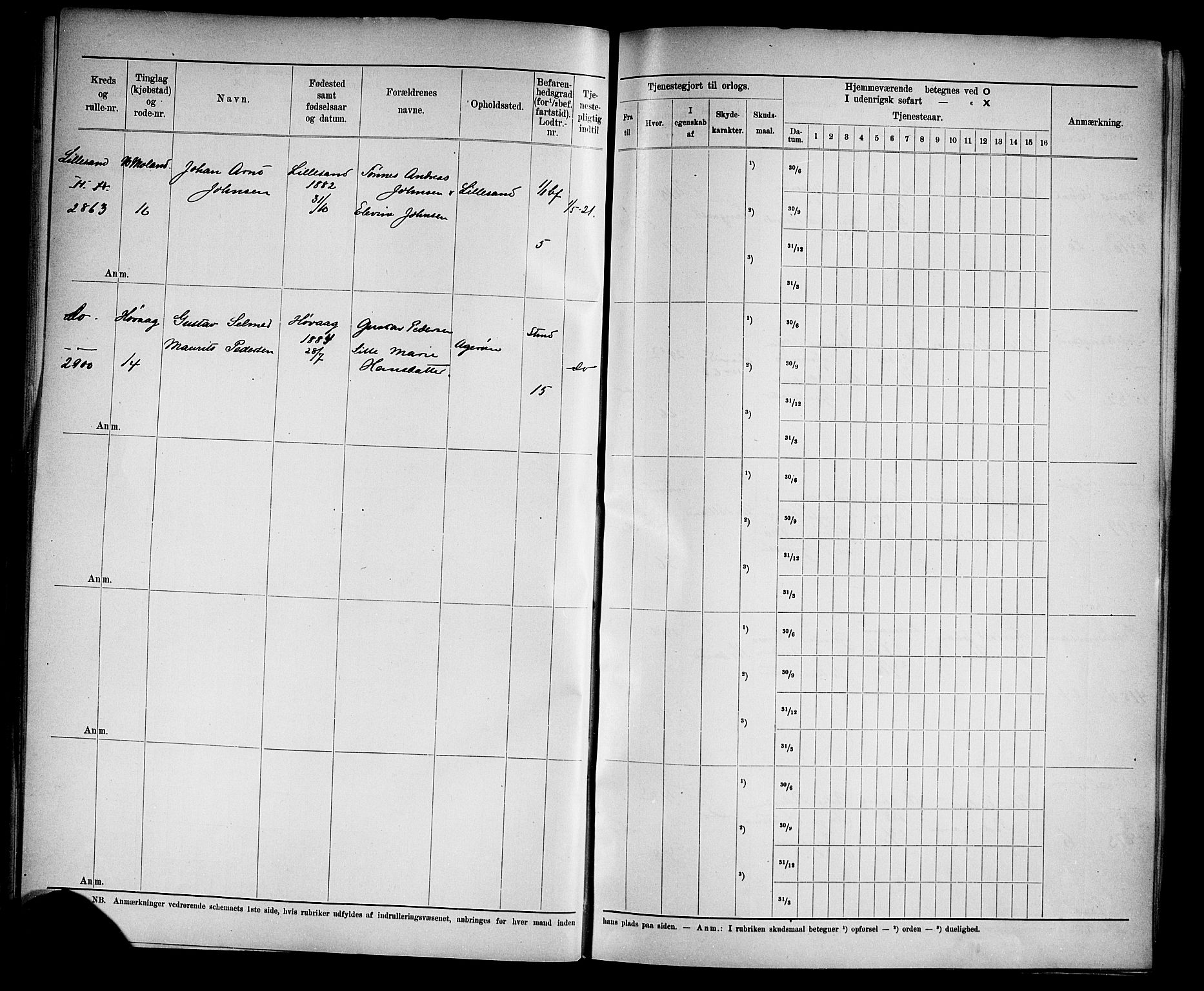 Kristiansand mønstringskrets, SAK/2031-0015/F/Fd/L0007: Rulle sjøvernepliktige, C-7, 1905, s. 51