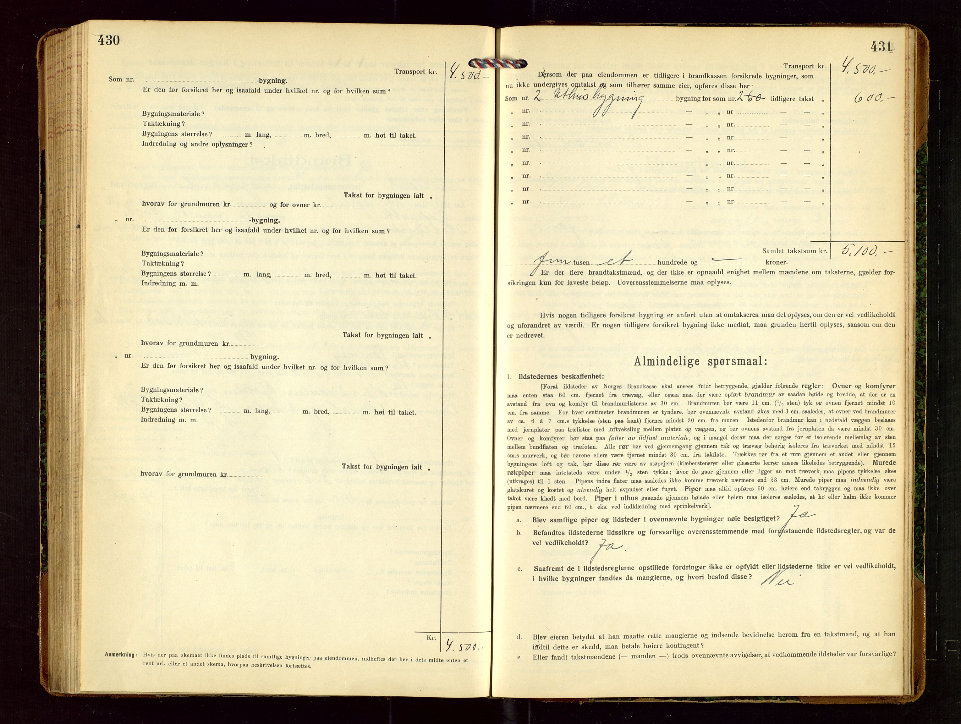 Hetland lensmannskontor, AV/SAST-A-100101/Gob/L0002: "Brandtakstprotokol", 1918-1932, s. 430-431