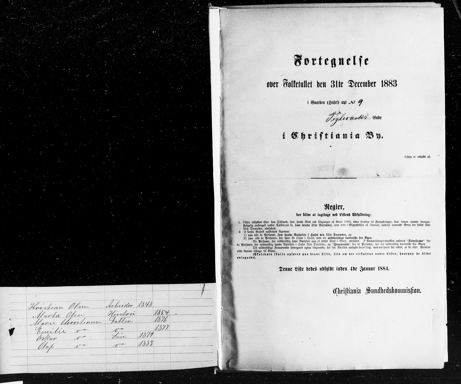 OBA, Kommunal folketelling 31.12.1883 for Kristiania kjøpstad, 1883, s. 4606