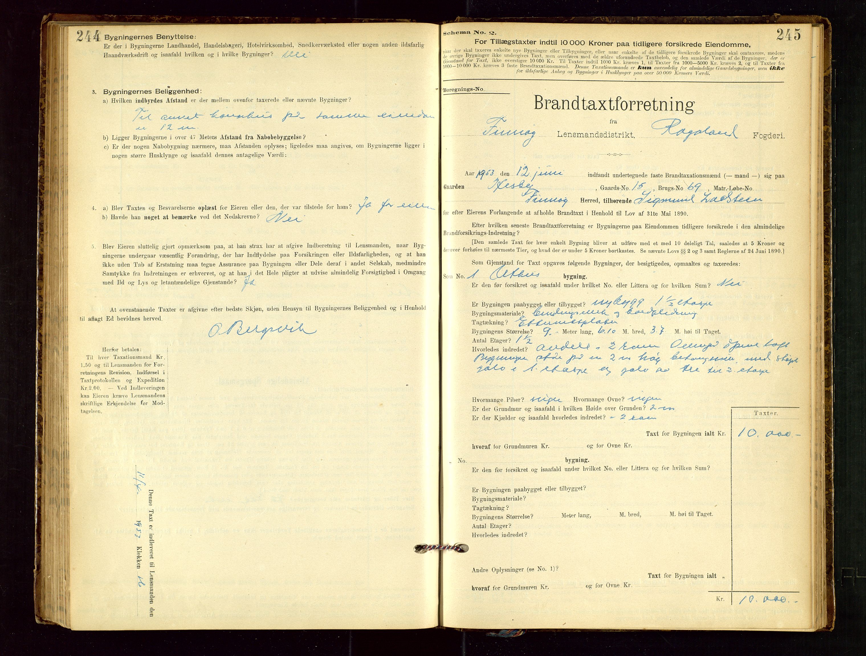 Finnøy lensmannskontor, AV/SAST-A-100442/Goa/L0003: Branntakstprotokoll - skjemaprotokoll, 1896-1954, s. 244-245