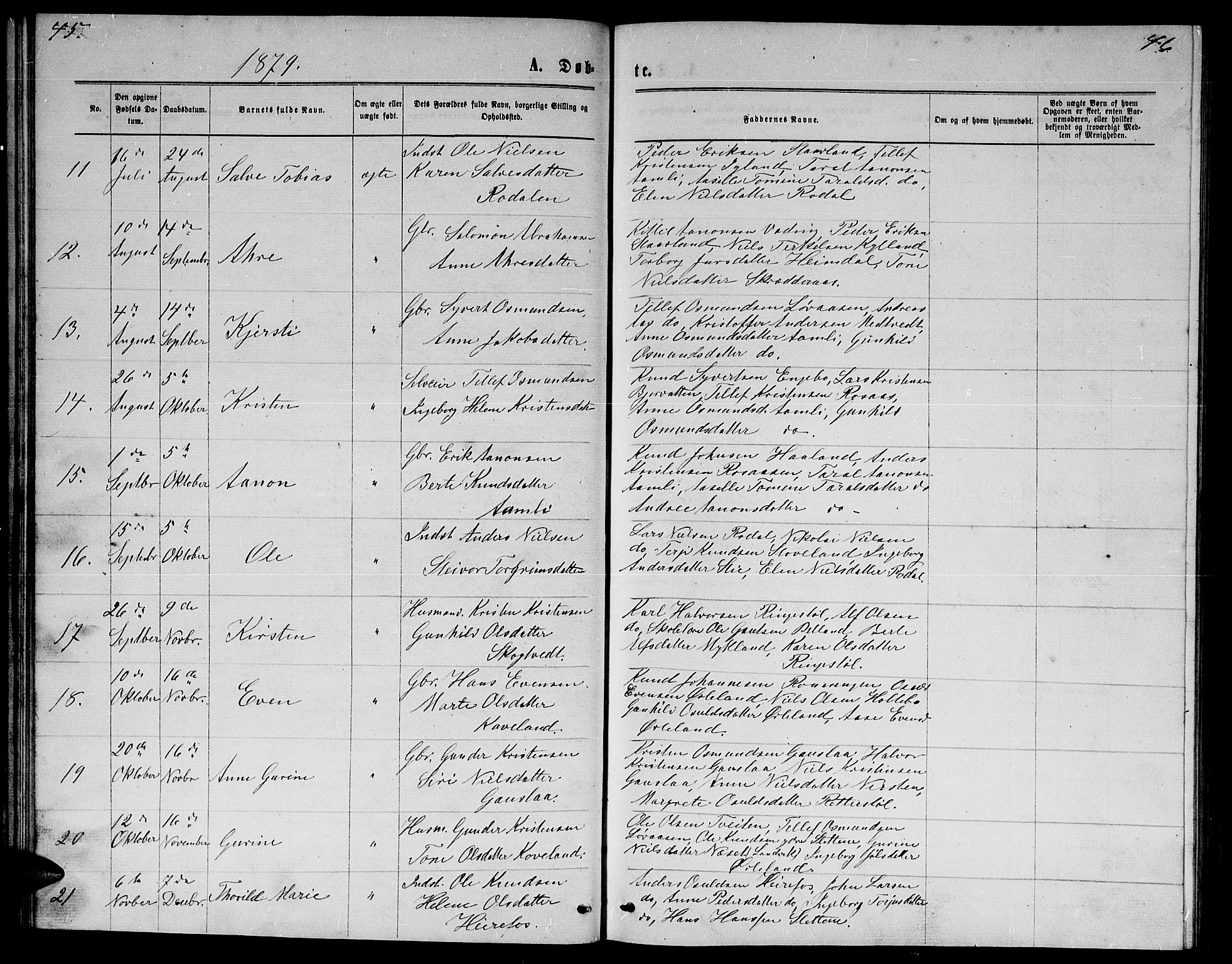 Herefoss sokneprestkontor, AV/SAK-1111-0019/F/Fb/Fba/L0002: Klokkerbok nr. B 2, 1868-1886, s. 45-46