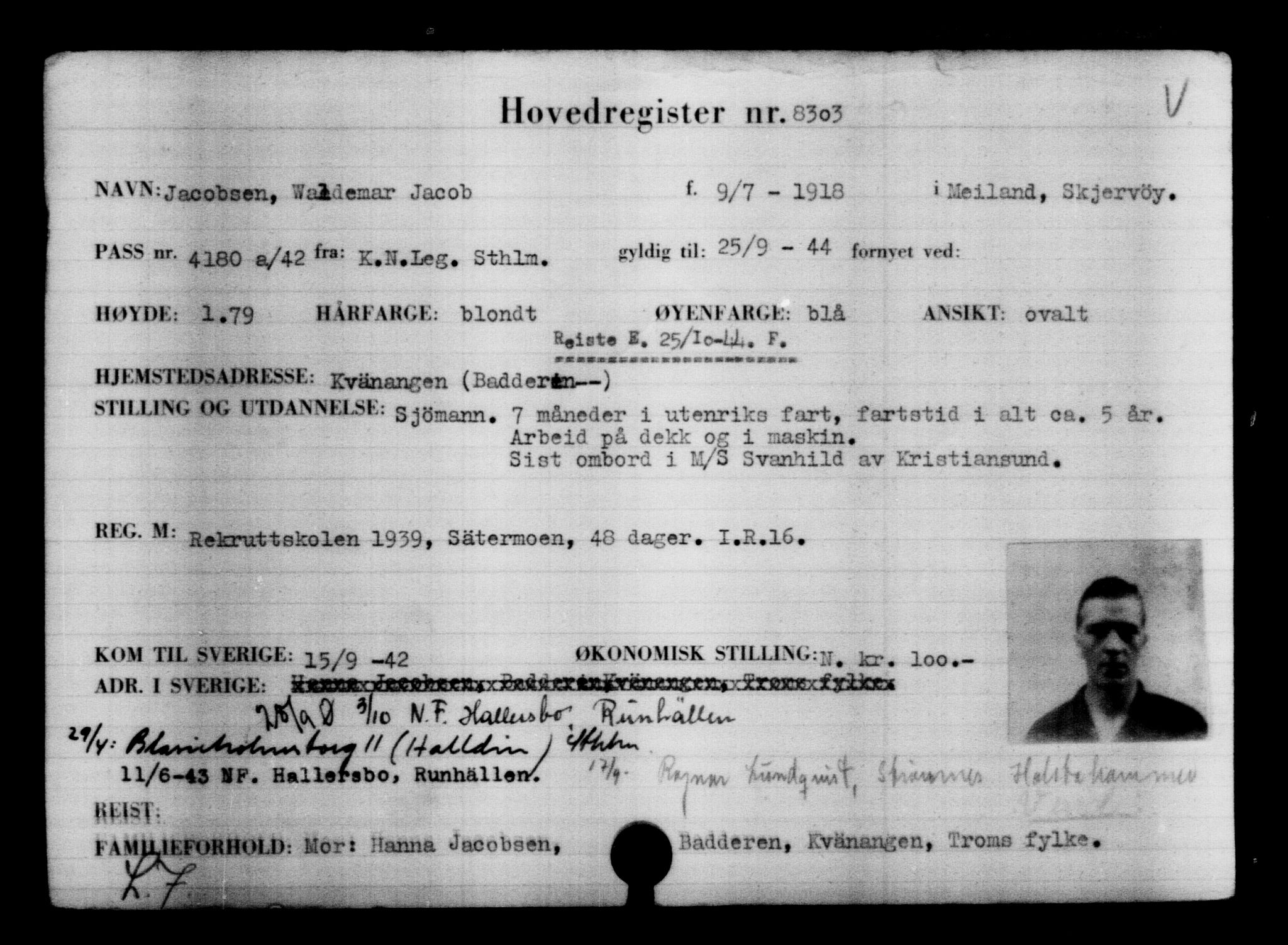 Utenriksstasjonene, Legasjonen i Stockholm, Flyktningkontoret, AV/RA-S-6753/V/Va/L0005: Kjesäterkartoteket, flyktninger med registreringsnr. 6600-9417, 1940-1945, s. 1978