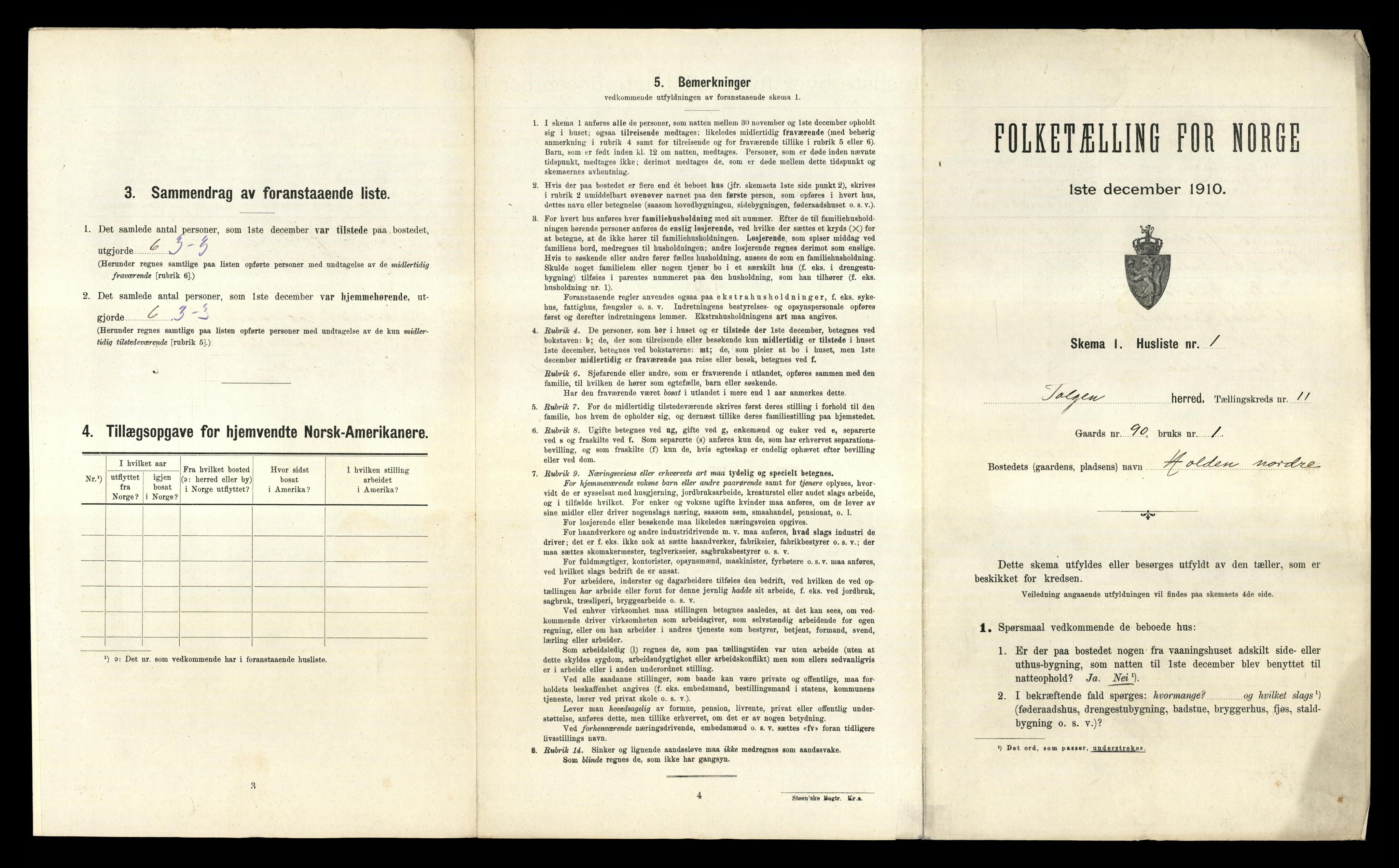 RA, Folketelling 1910 for 0436 Tolga herred, 1910, s. 724