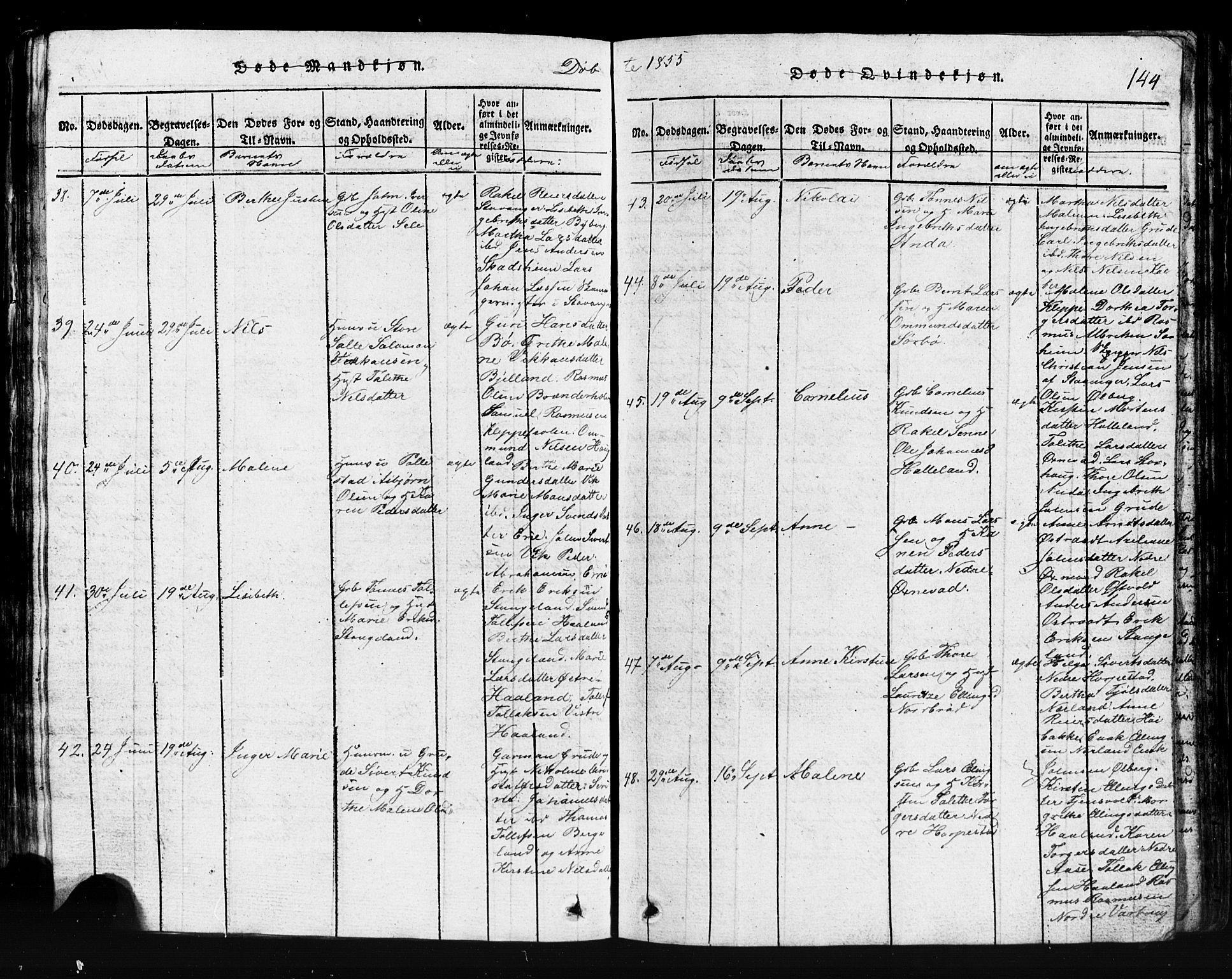 Klepp sokneprestkontor, AV/SAST-A-101803/001/3/30BB/L0001: Klokkerbok nr.  B 1, 1816-1859, s. 144