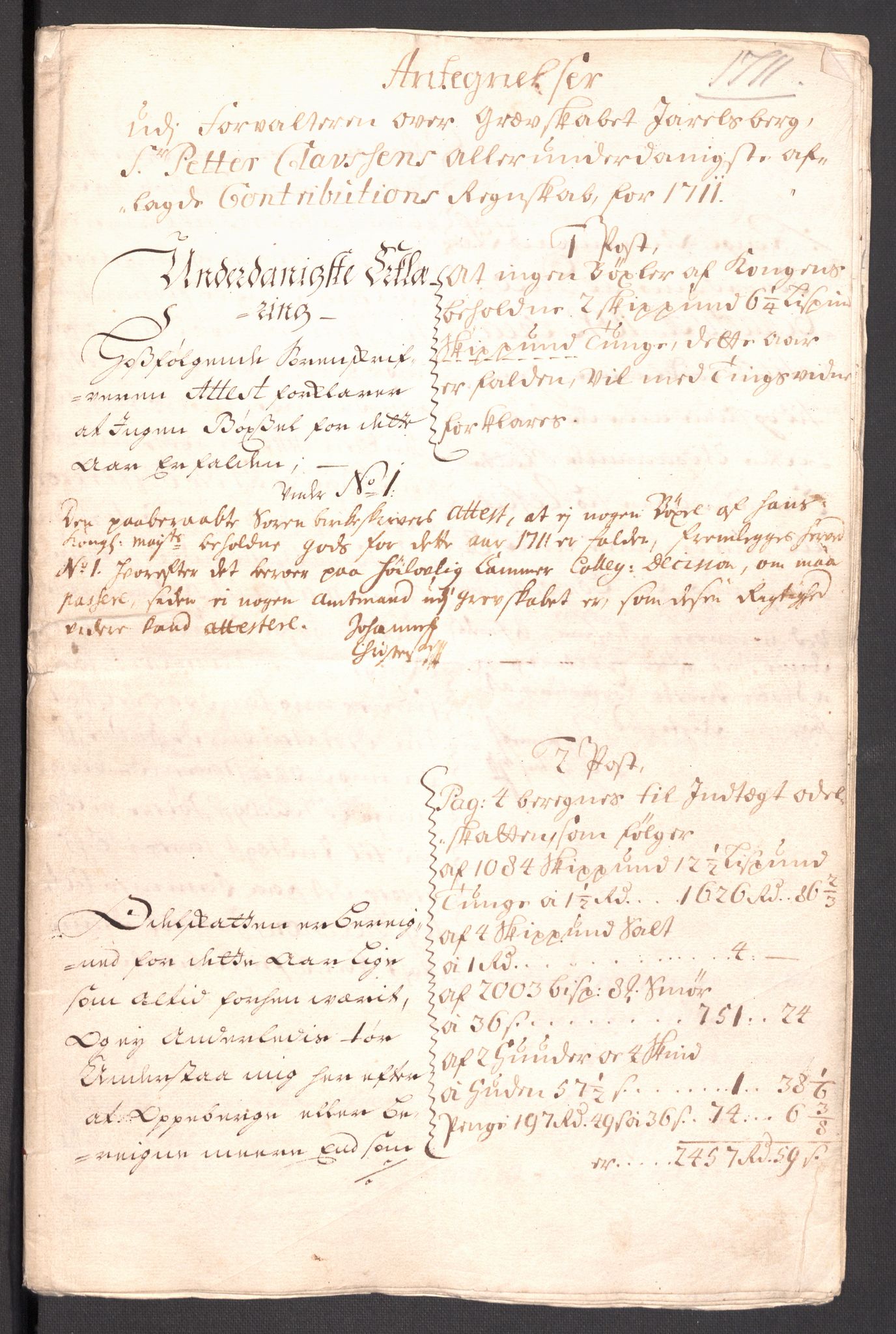 Rentekammeret inntil 1814, Reviderte regnskaper, Fogderegnskap, RA/EA-4092/R32/L1876: Fogderegnskap Jarlsberg grevskap, 1711, s. 452