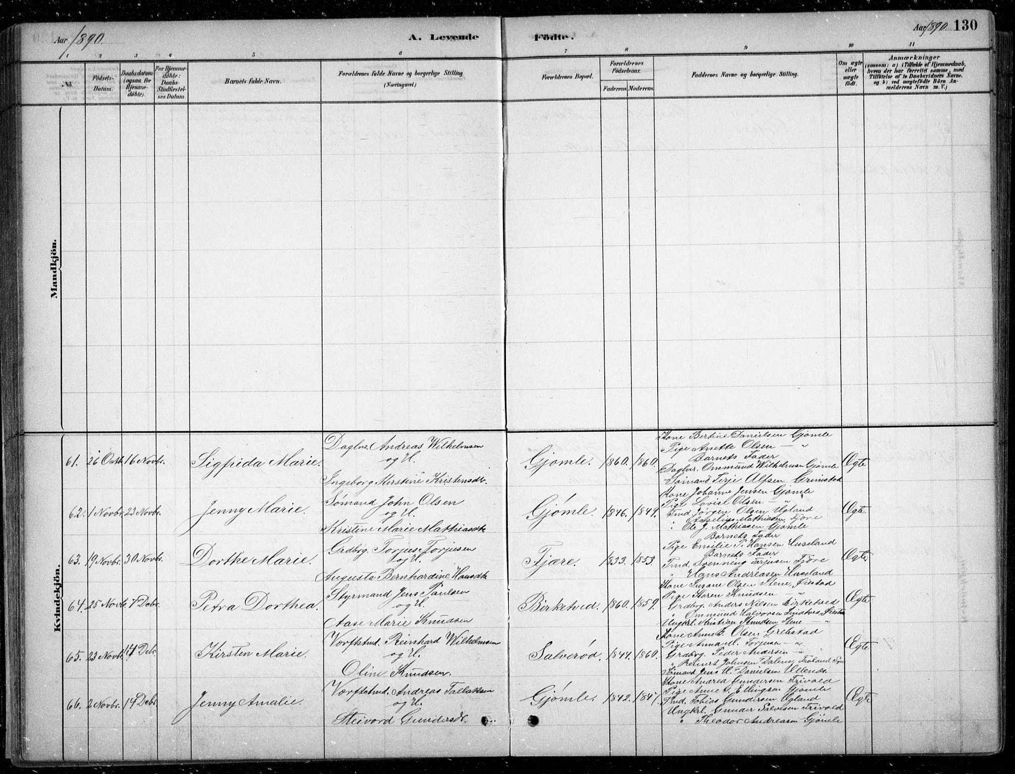 Fjære sokneprestkontor, AV/SAK-1111-0011/F/Fb/L0011: Klokkerbok nr. B 11, 1881-1905, s. 130