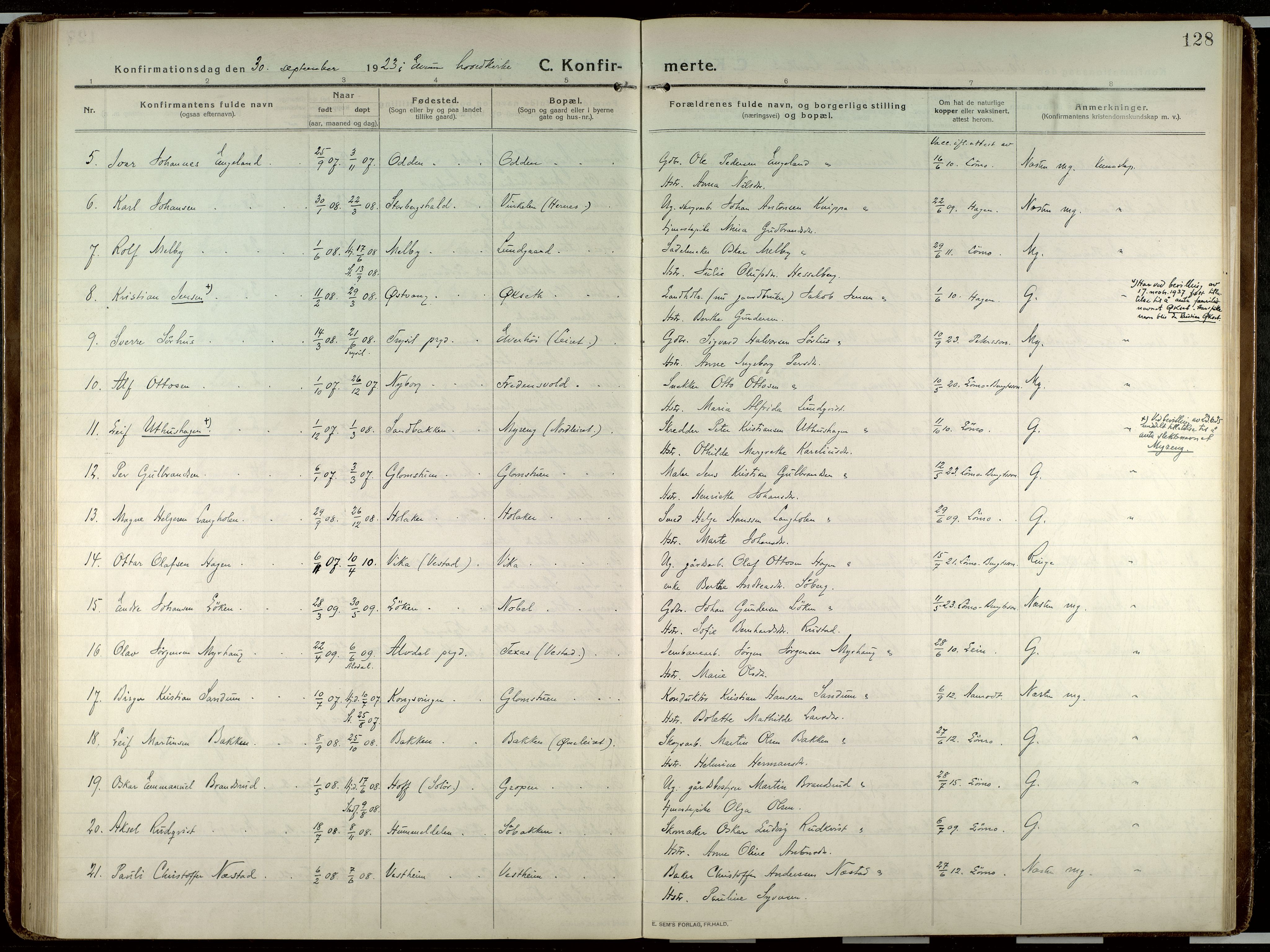 Elverum prestekontor, AV/SAH-PREST-044/H/Ha/Haa/L0023: Ministerialbok nr. 23, 1914-1929, s. 128