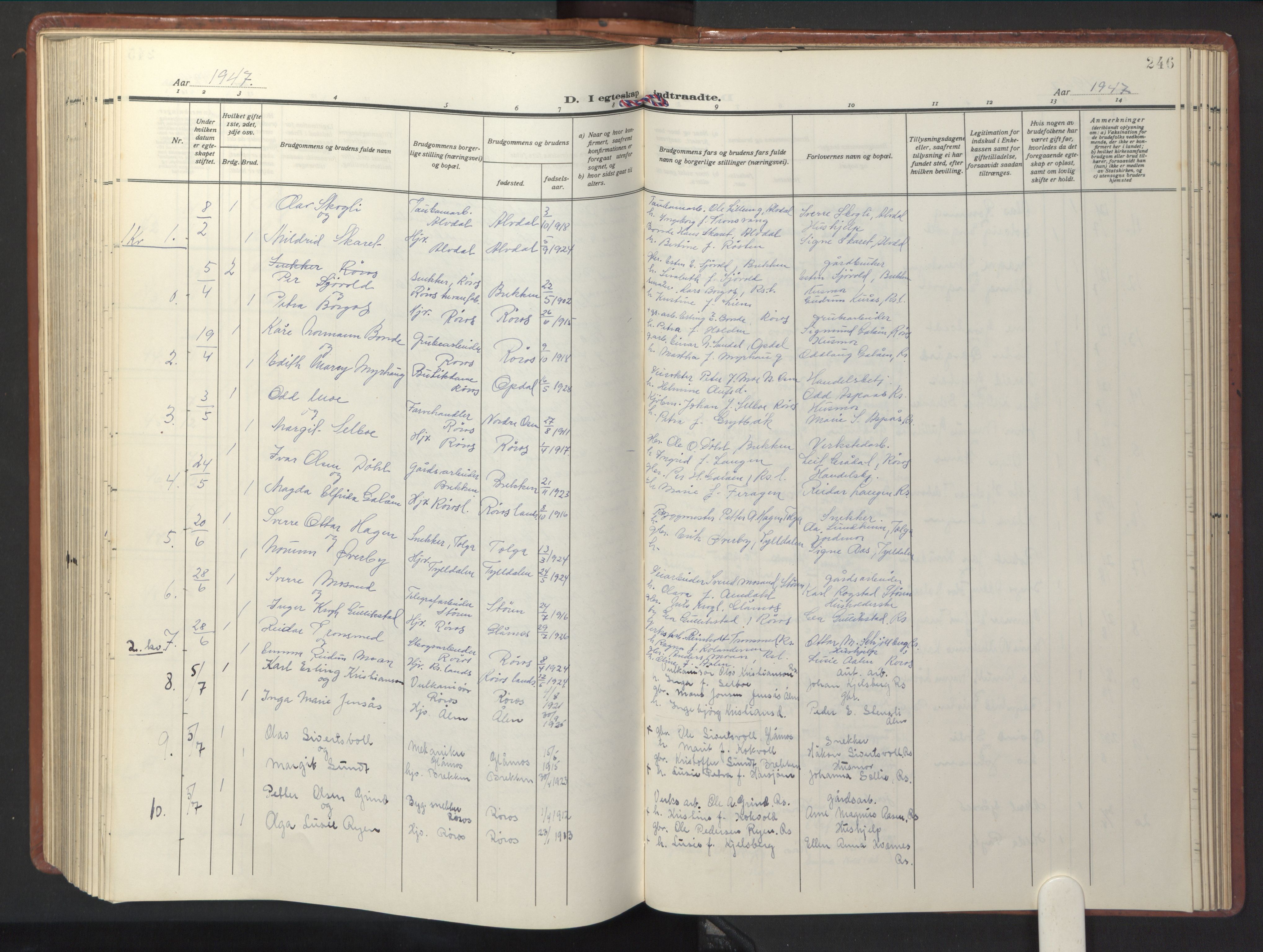Ministerialprotokoller, klokkerbøker og fødselsregistre - Sør-Trøndelag, AV/SAT-A-1456/681/L0943: Klokkerbok nr. 681C07, 1926-1954, s. 246
