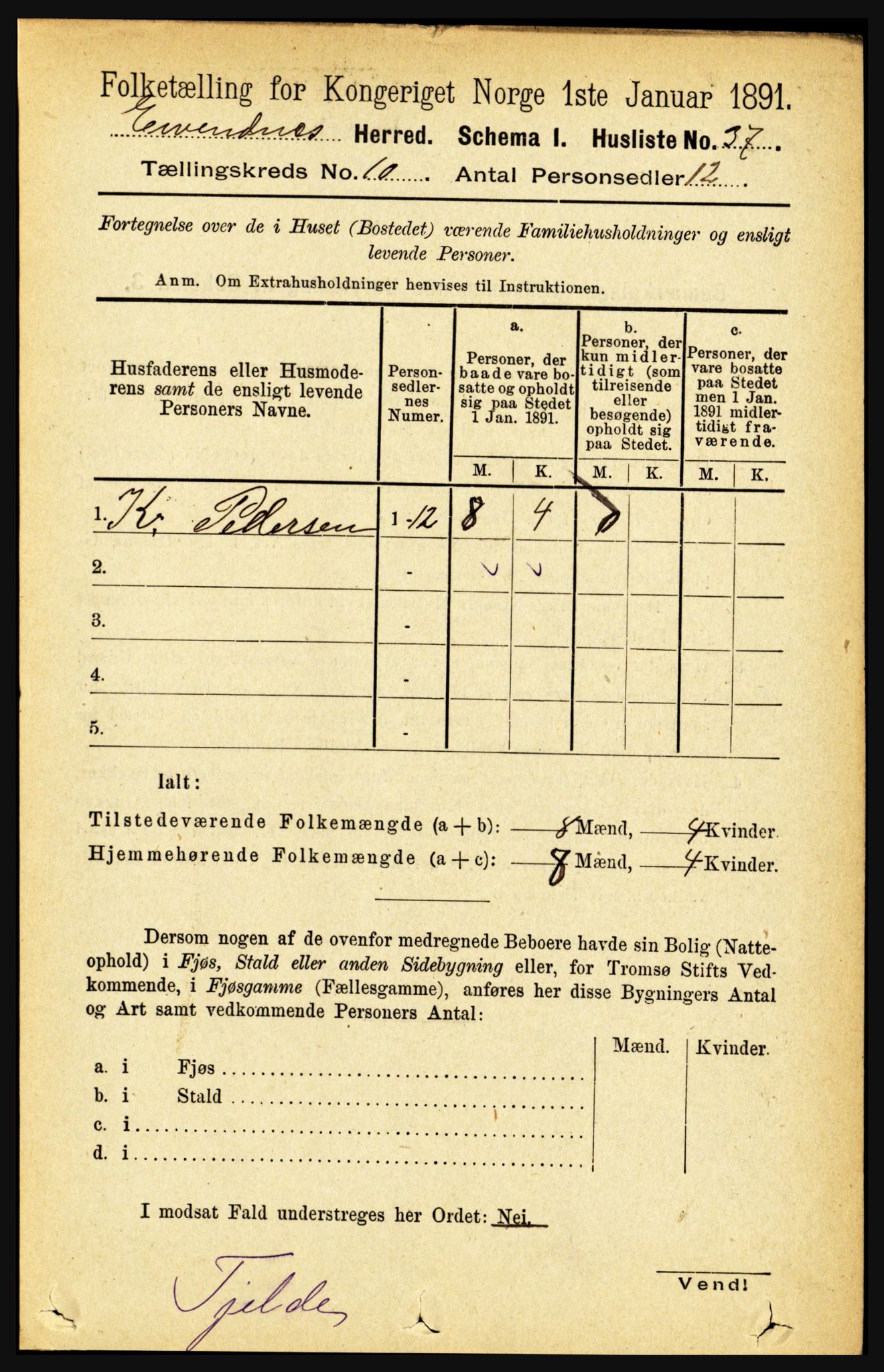 RA, Folketelling 1891 for 1853 Evenes herred, 1891, s. 3125