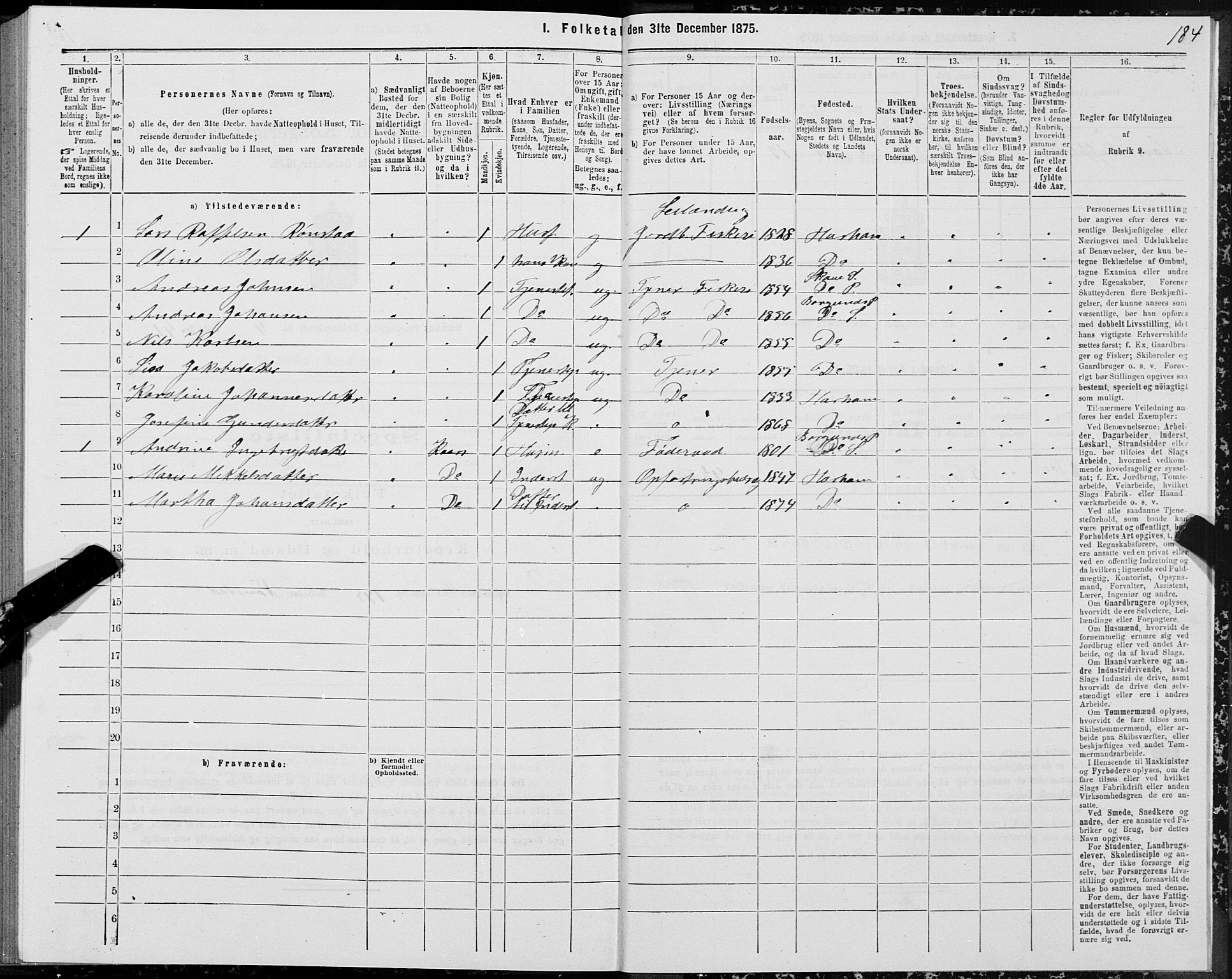 SAT, Folketelling 1875 for 1534P Haram prestegjeld, 1875, s. 2184