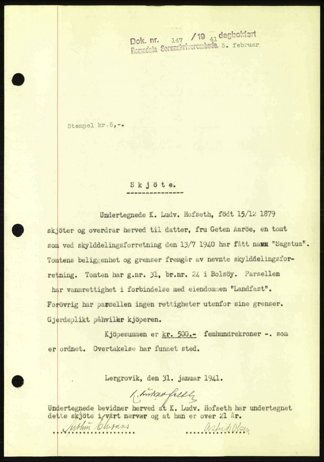 Romsdal sorenskriveri, SAT/A-4149/1/2/2C: Pantebok nr. A9, 1940-1941, Dagboknr: 147/1941