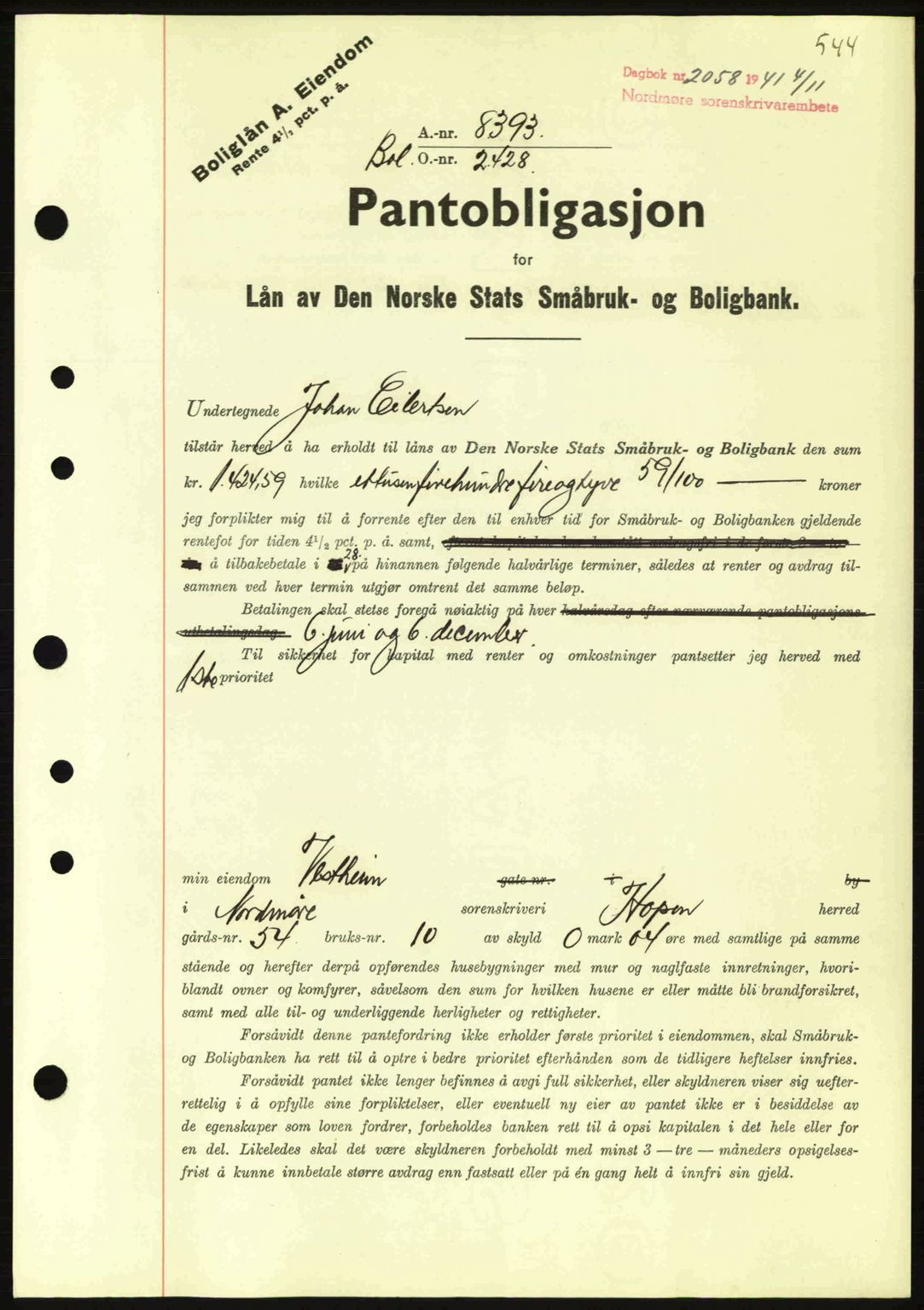 Nordmøre sorenskriveri, SAT/A-4132/1/2/2Ca: Pantebok nr. B88, 1941-1942, Dagboknr: 2058/1941