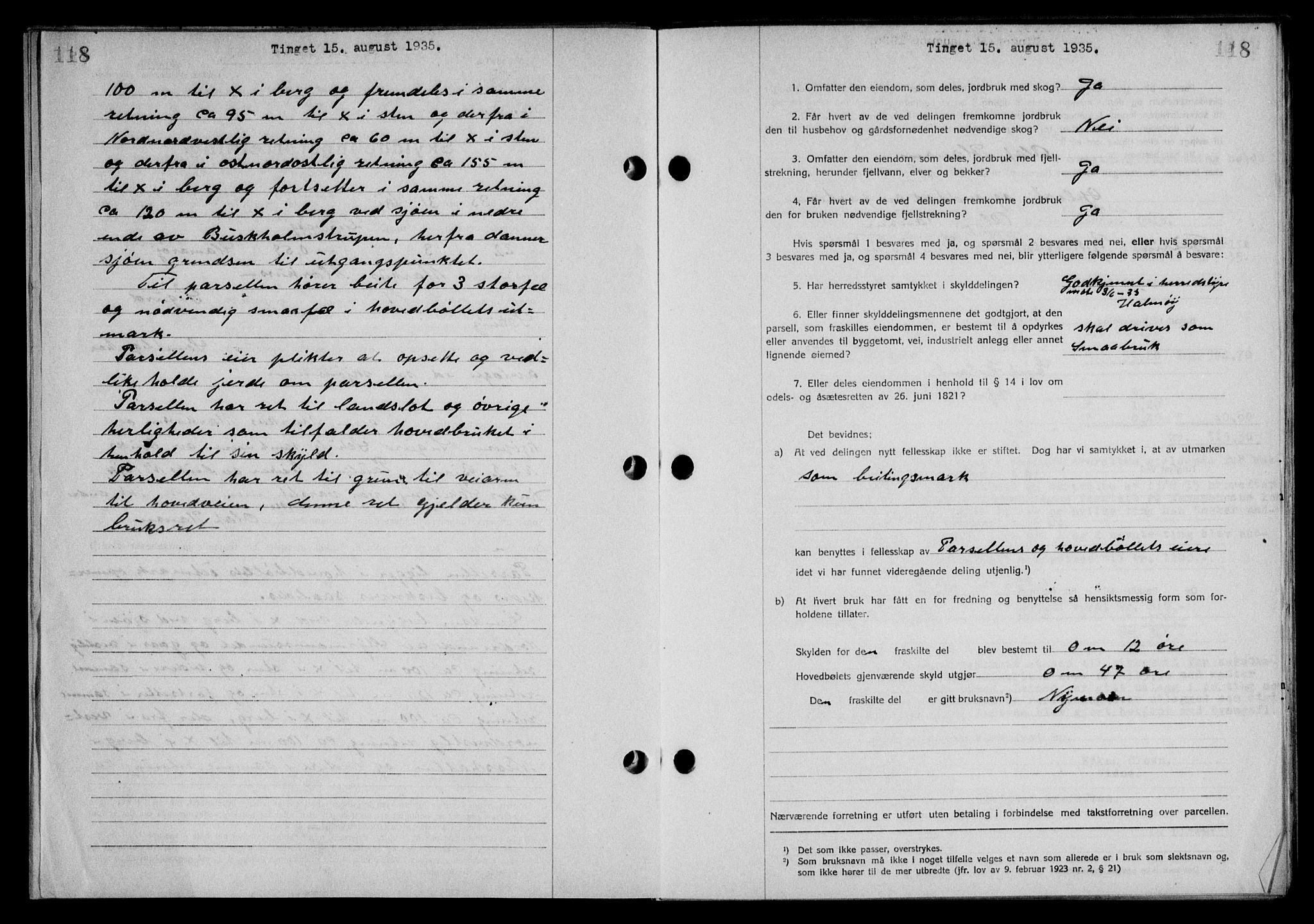 Steigen og Ofoten sorenskriveri, SAT/A-0030/1/2/2C/L0026: Pantebok nr. 30, 1935-1936, Tingl.dato: 15.08.1935