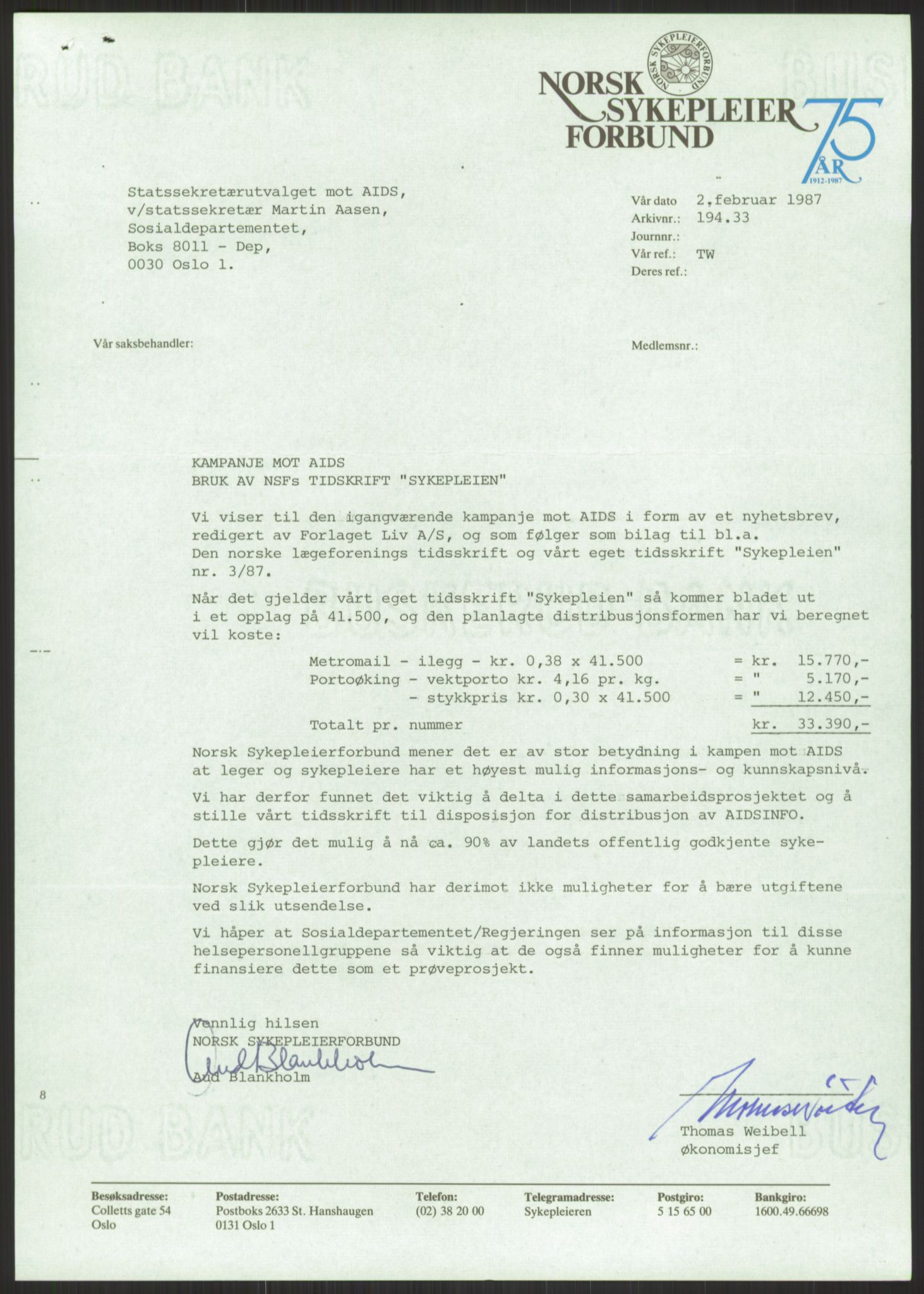 Sosialdepartementet, Administrasjons-, trygde-, plan- og helseavdelingen, AV/RA-S-6179/D/L2240/0003: -- / 619 Diverse. HIV/AIDS, 1986-1987, s. 63