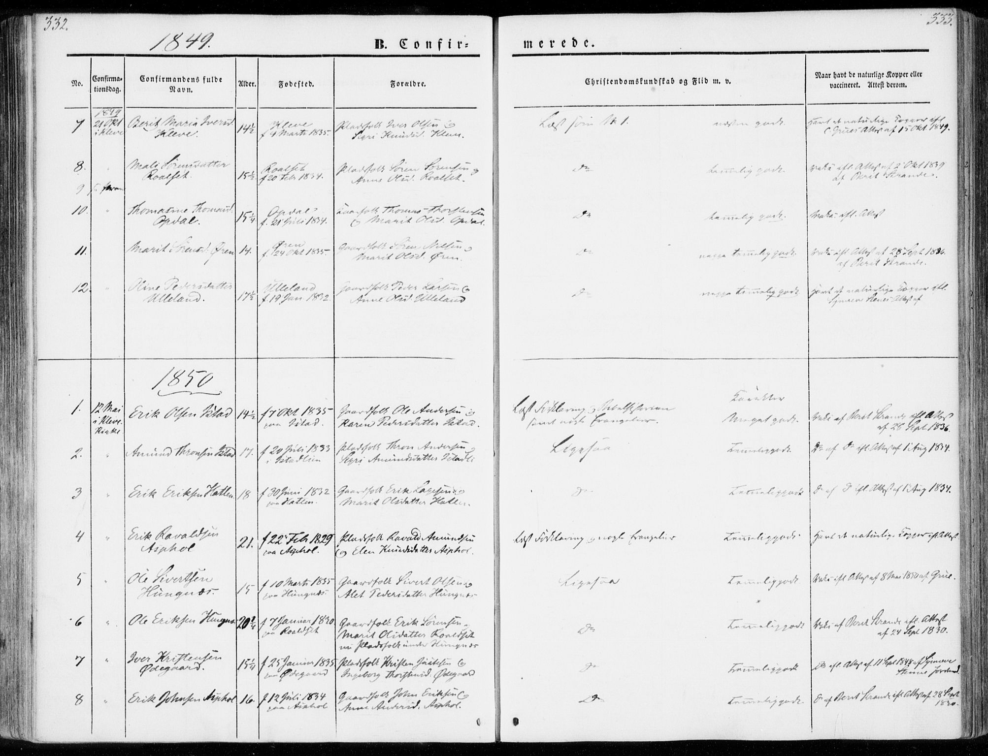 Ministerialprotokoller, klokkerbøker og fødselsregistre - Møre og Romsdal, AV/SAT-A-1454/557/L0680: Ministerialbok nr. 557A02, 1843-1869, s. 332-333