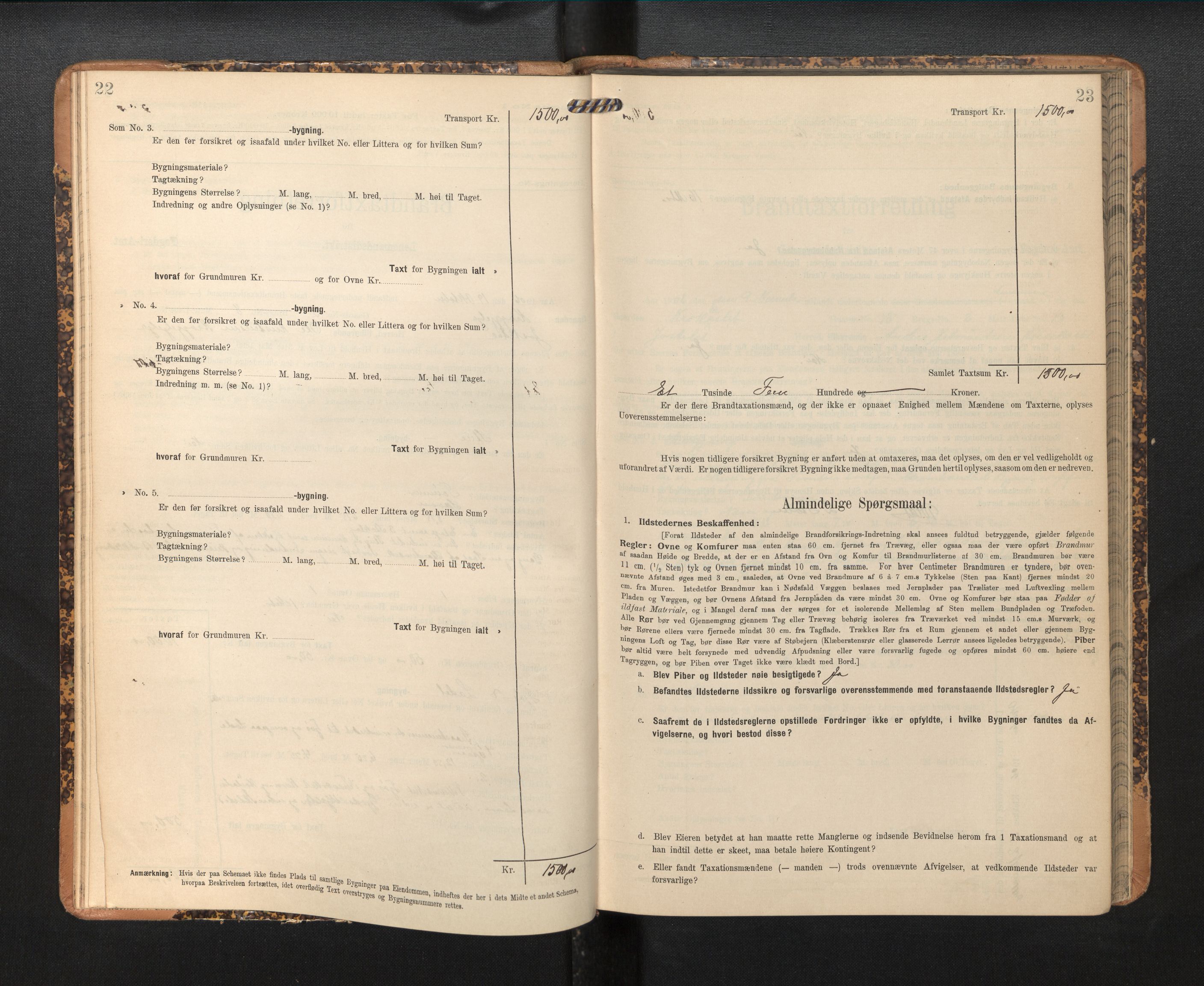 Lensmannen i Jostedal, SAB/A-28601/0012/L0004: Branntakstprotokoll, skjematakst, 1906-1919, s. 22-23