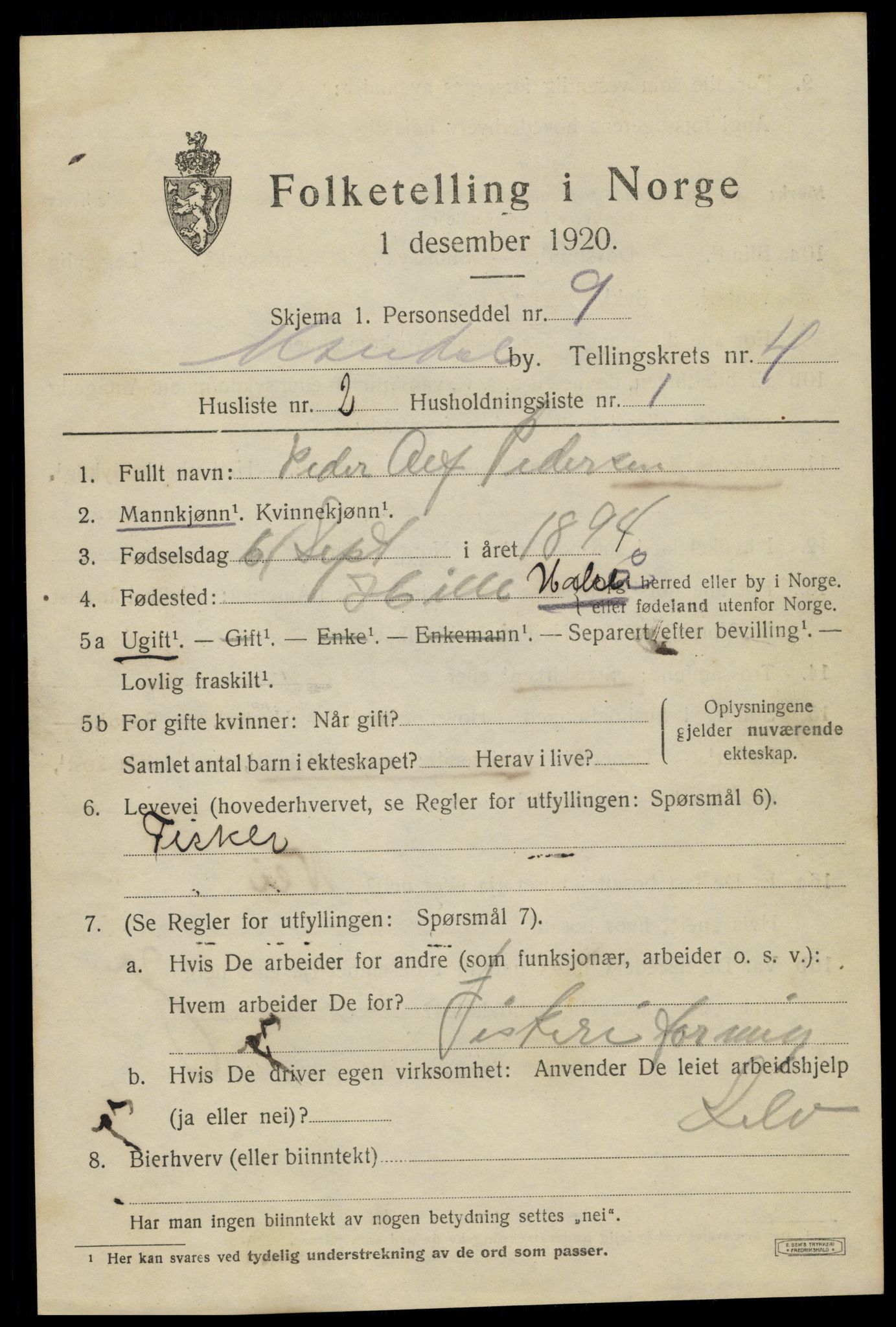 SAK, Folketelling 1920 for 1002 Mandal ladested, 1920, s. 7041