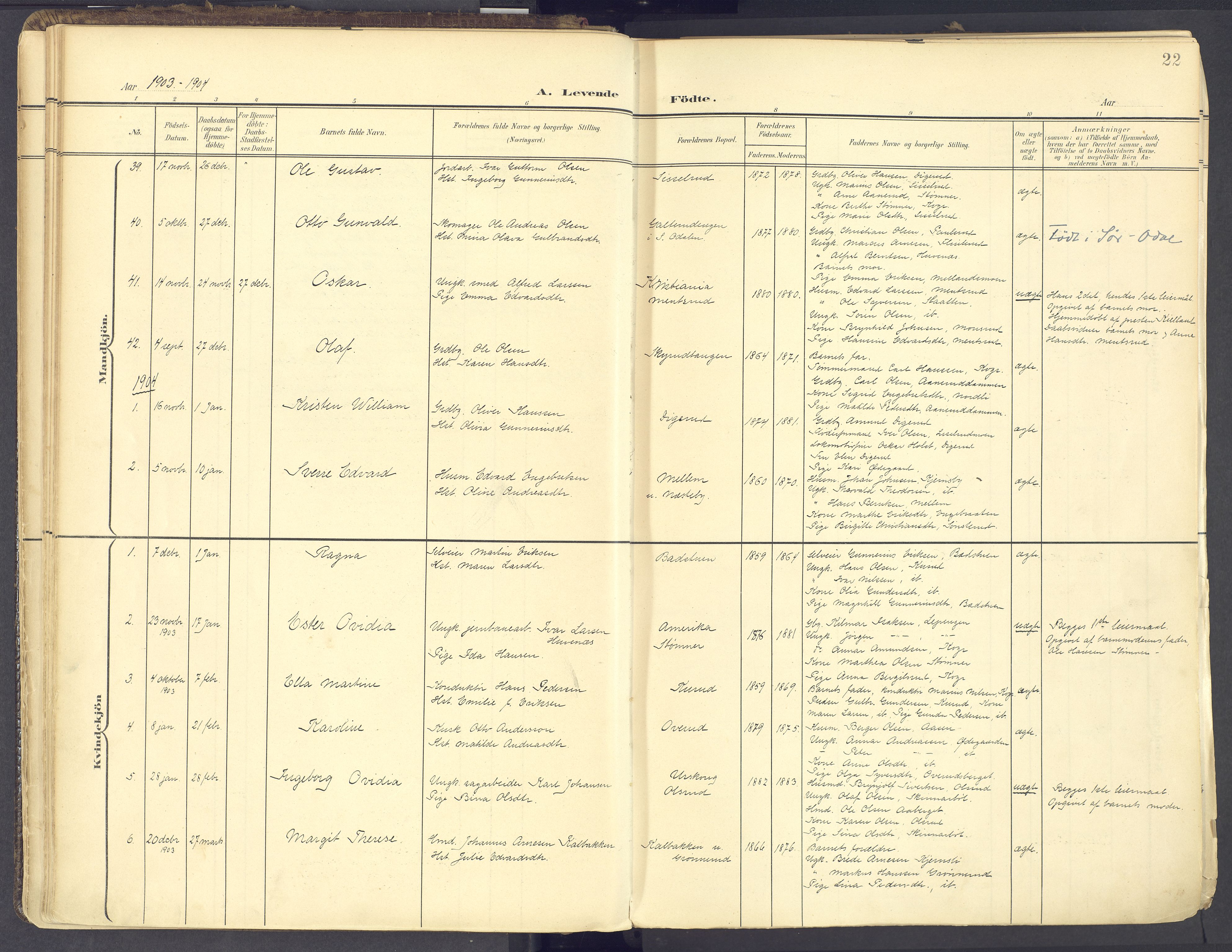 Vinger prestekontor, SAH/PREST-024/H/Ha/Haa/L0017: Ministerialbok nr. 17, 1901-1927, s. 22