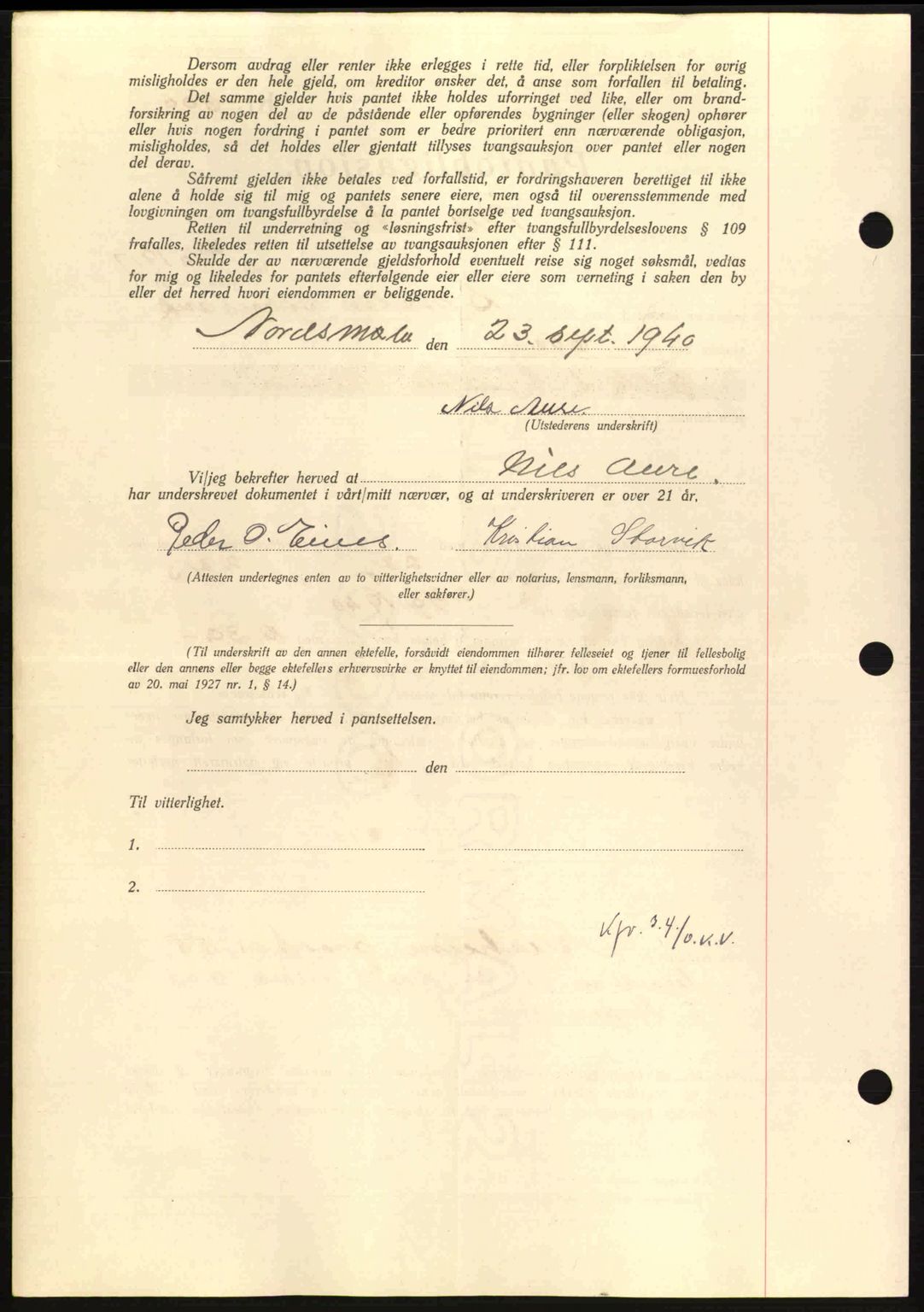 Nordmøre sorenskriveri, AV/SAT-A-4132/1/2/2Ca: Pantebok nr. B87, 1940-1941, Dagboknr: 2277/1940