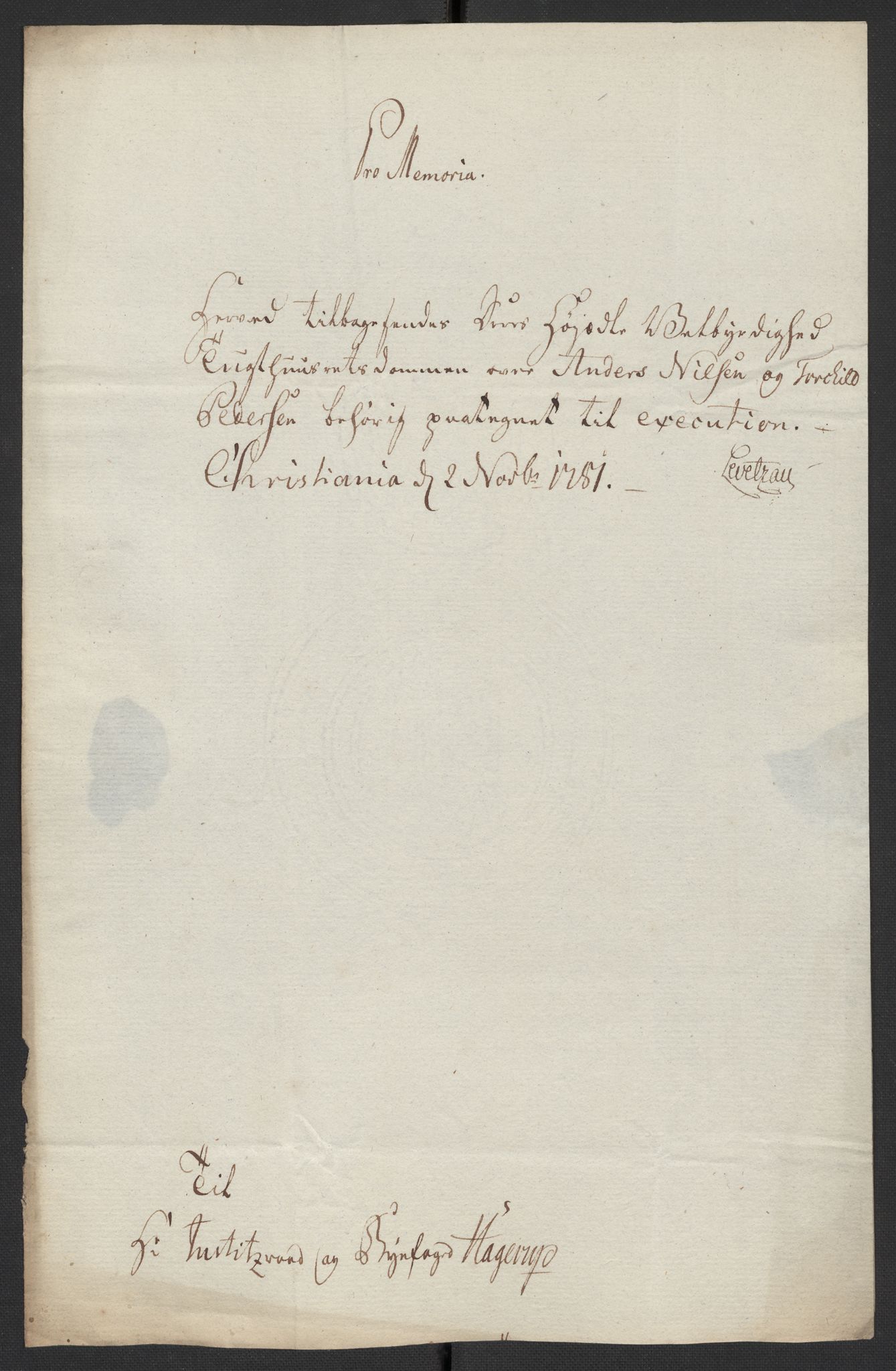 Oslo politidistrikt, AV/SAO-A-10085/D/Da/L0003: Innkomne brev, pro memoria m.v., 1781, s. 54