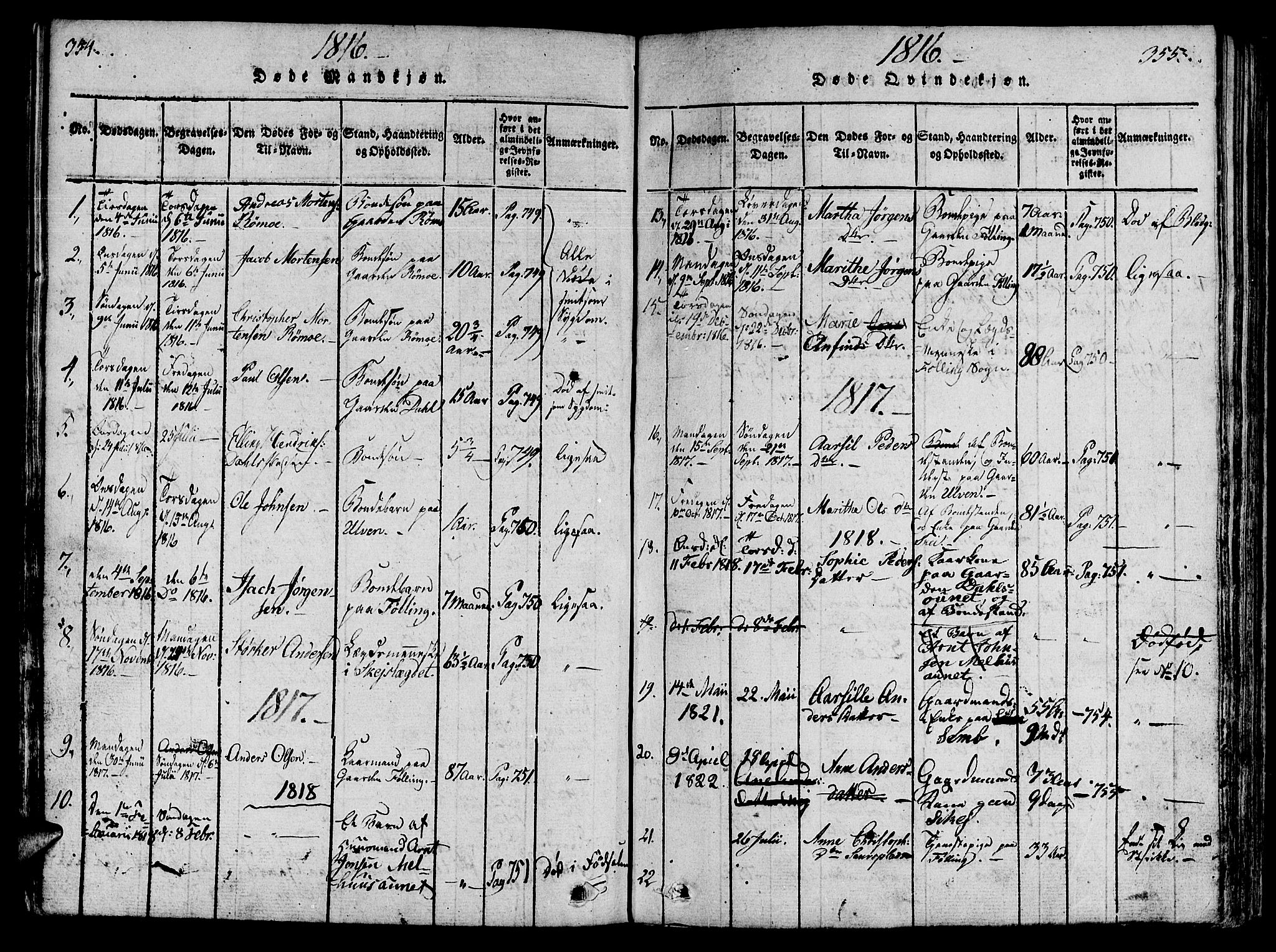 Ministerialprotokoller, klokkerbøker og fødselsregistre - Nord-Trøndelag, AV/SAT-A-1458/746/L0441: Ministerialbok nr. 746A03 /4, 1816-1827, s. 354-355