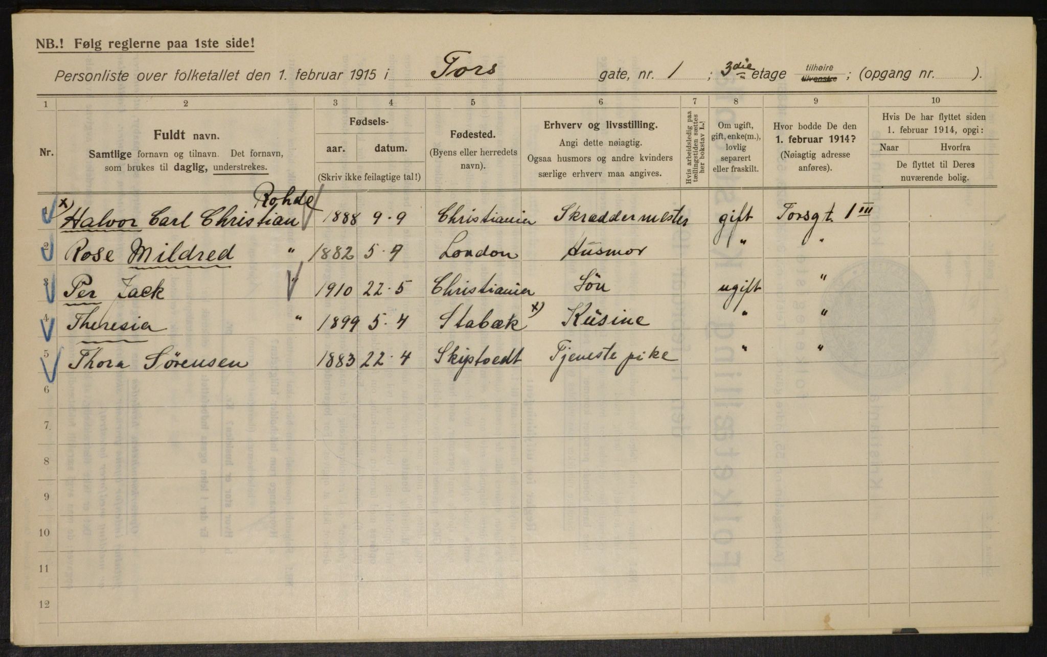 OBA, Kommunal folketelling 1.2.1915 for Kristiania, 1915, s. 114626