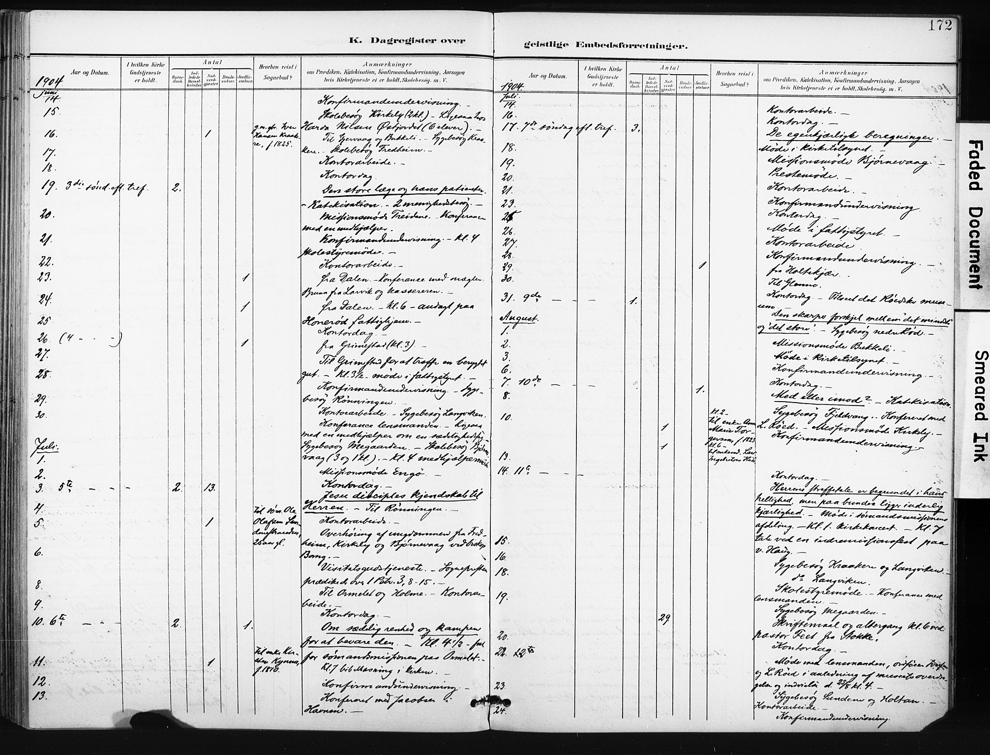 Tjøme kirkebøker, AV/SAKO-A-328/F/Fa/L0005: Ministerialbok nr. I 5, 1901-1909, s. 172