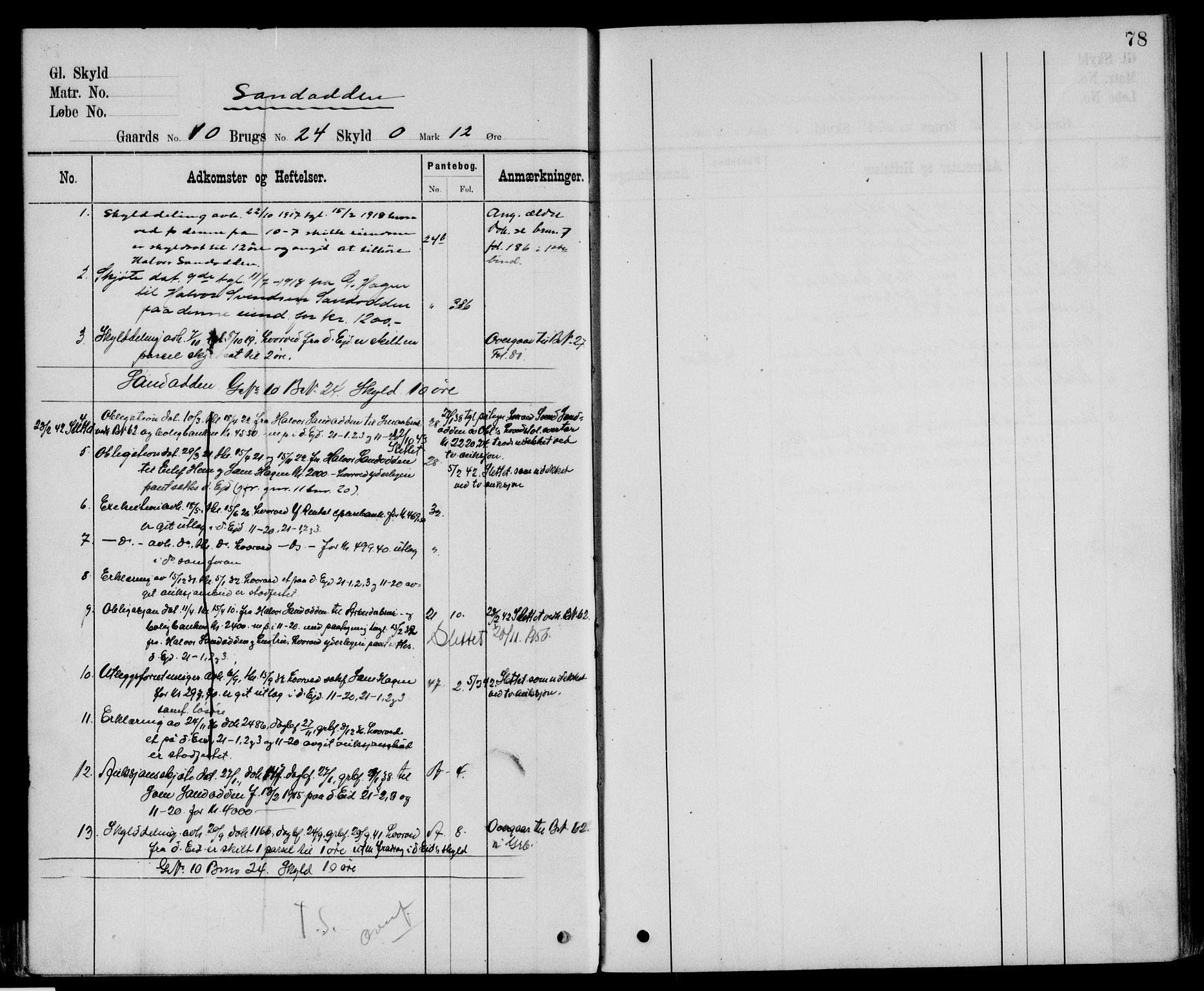 Nord-Østerdal tingrett, AV/SAH-TING-020/H/Ha/Haa/L0013: Panteregister nr. 2, 1909-1956, s. 78