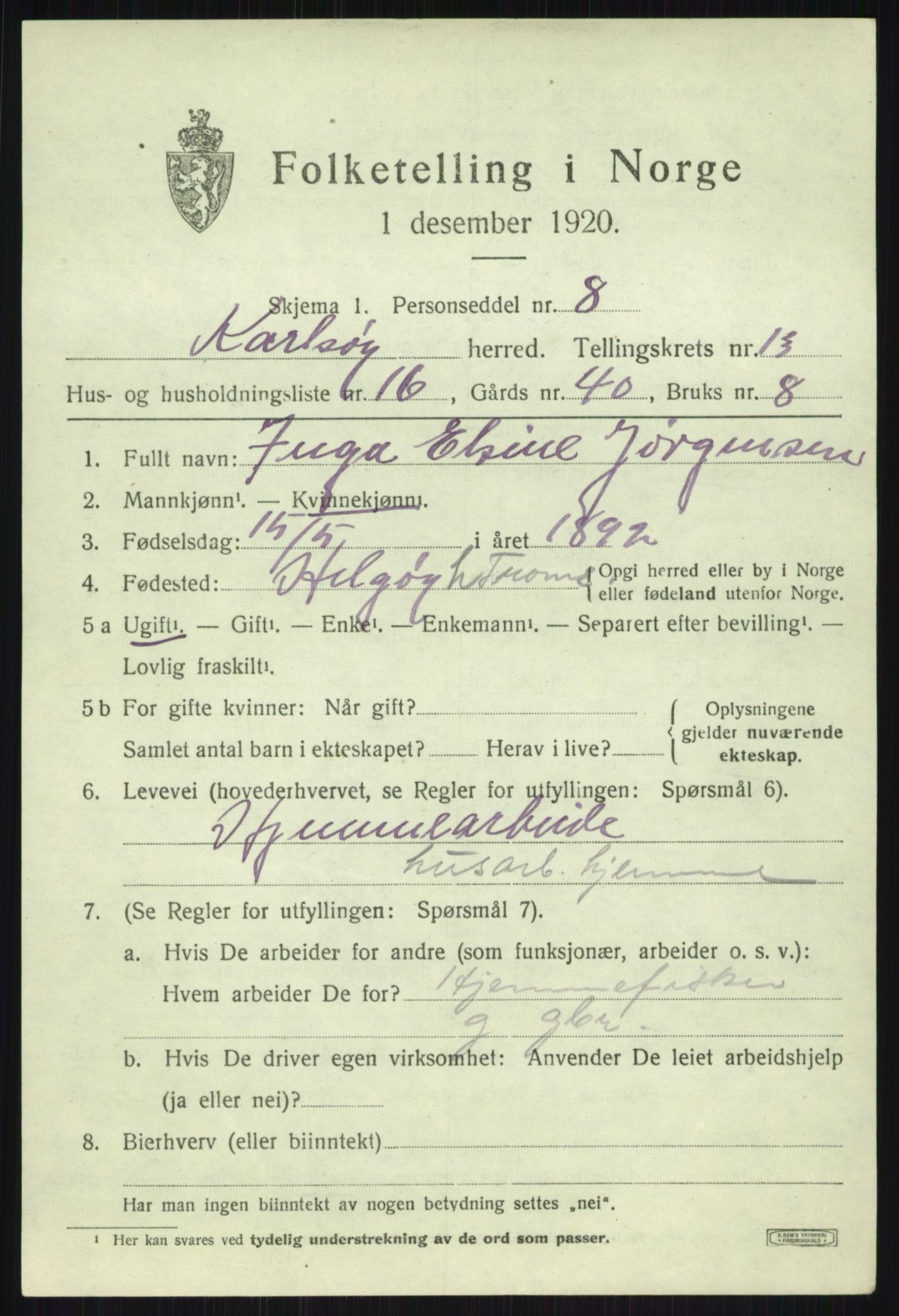 SATØ, Folketelling 1920 for 1936 Karlsøy herred, 1920, s. 4784