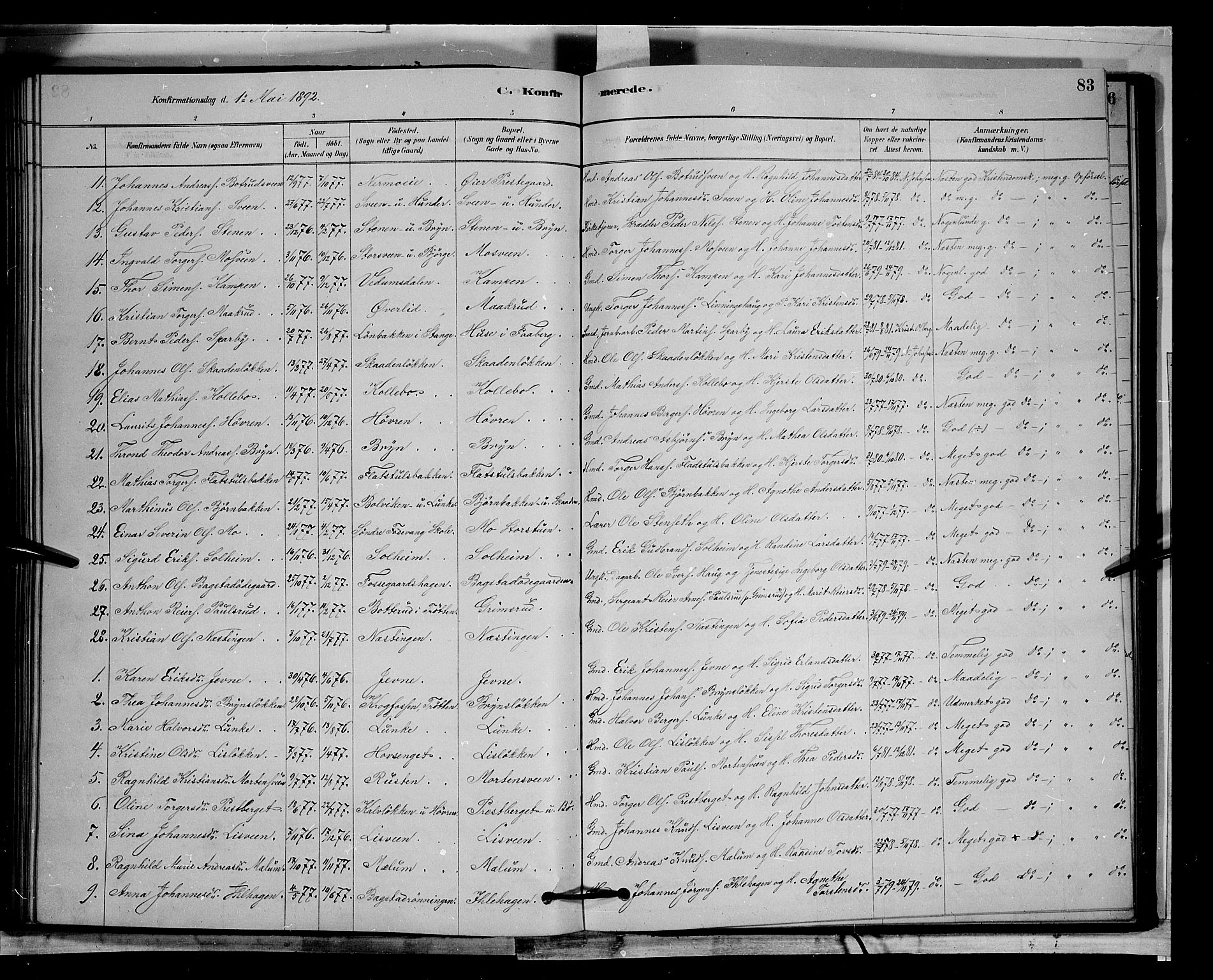 Øyer prestekontor, AV/SAH-PREST-084/H/Ha/Hab/L0002: Klokkerbok nr. 2, 1878-1896, s. 83