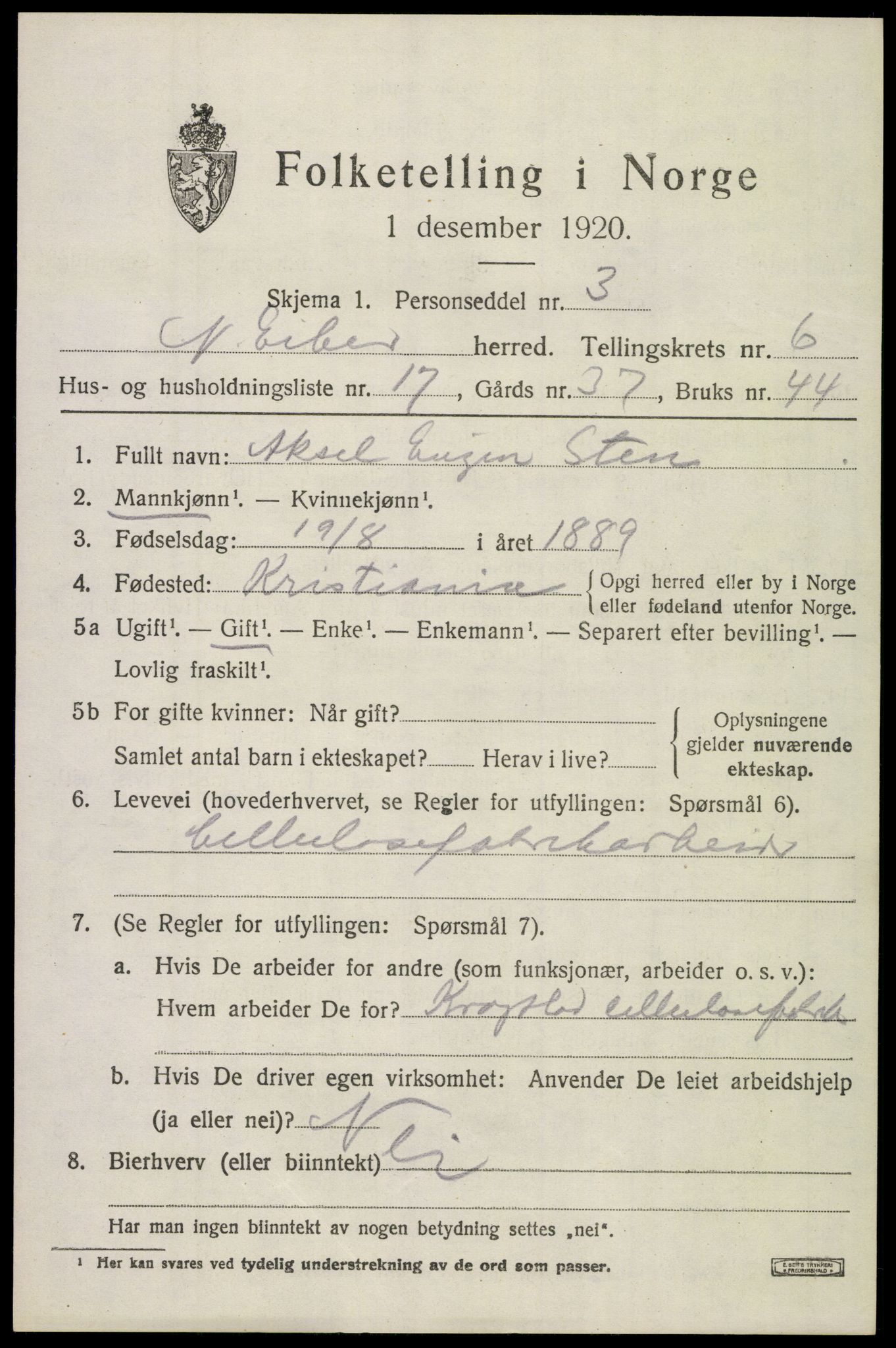 SAKO, Folketelling 1920 for 0625 Nedre Eiker herred, 1920, s. 6613