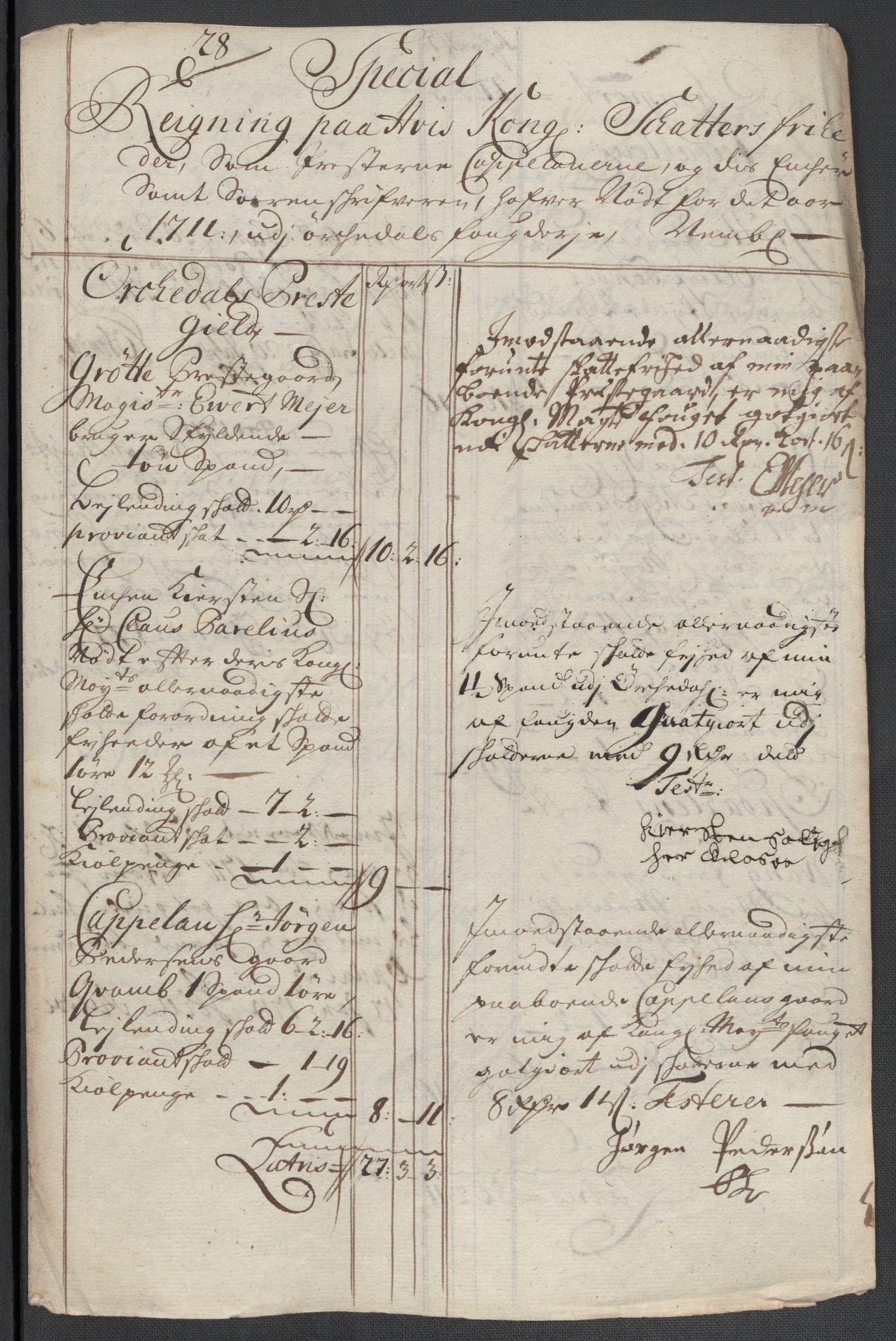 Rentekammeret inntil 1814, Reviderte regnskaper, Fogderegnskap, RA/EA-4092/R60/L3962: Fogderegnskap Orkdal og Gauldal, 1711, s. 244