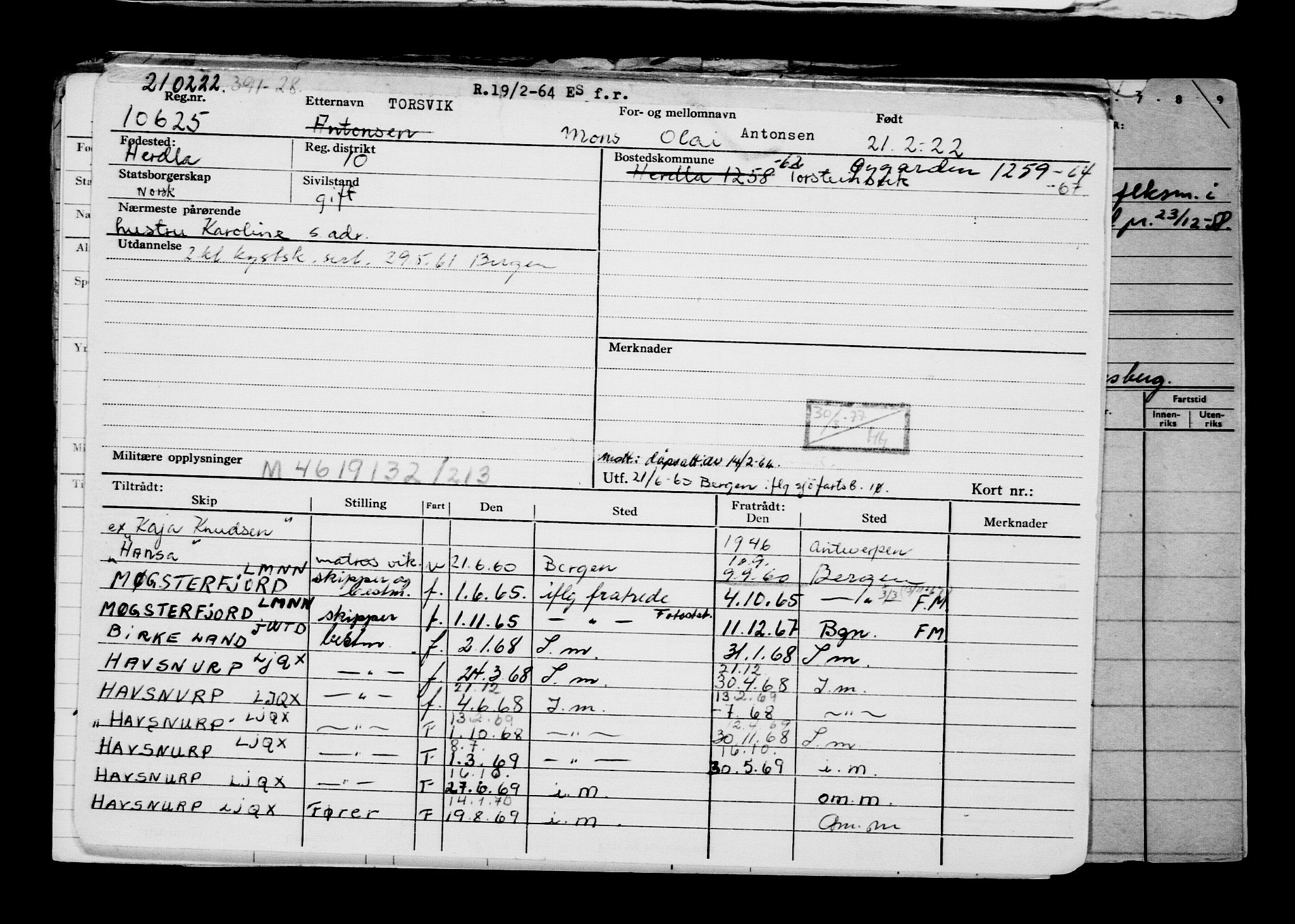 Direktoratet for sjømenn, AV/RA-S-3545/G/Gb/L0203: Hovedkort, 1922, s. 290