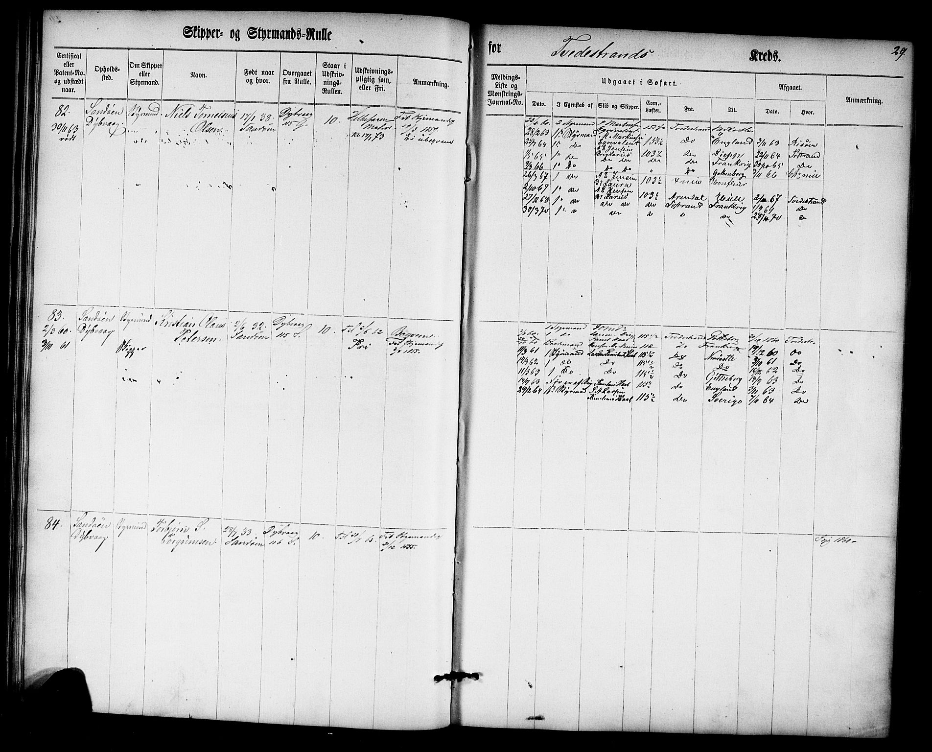 Tvedestrand mønstringskrets, SAK/2031-0011/F/Fc/L0001: Skipper- og styrmannsrulle nr 1-435, U-43, 1860-1867, s. 46