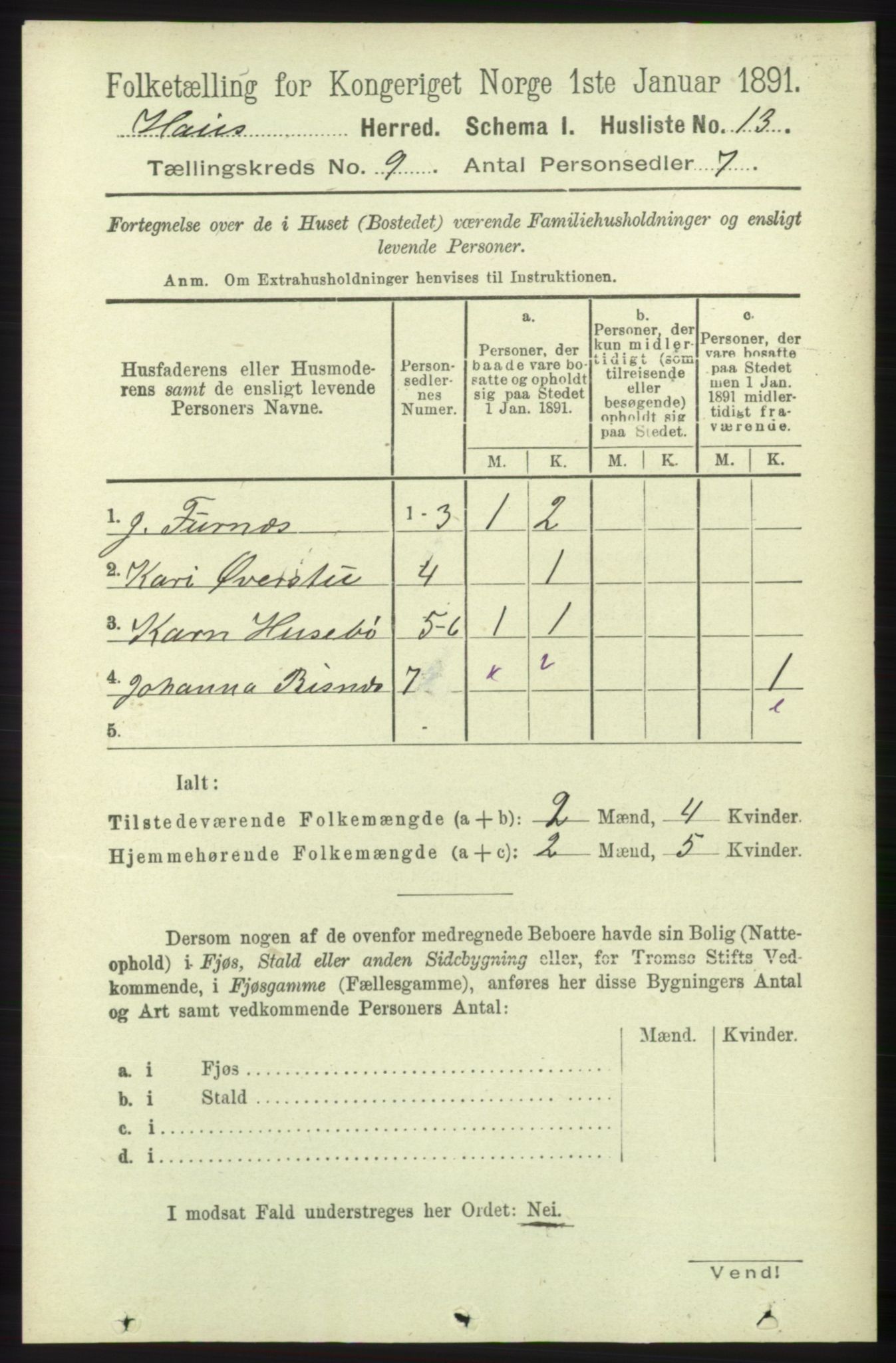 RA, Folketelling 1891 for 1250 Haus herred, 1891, s. 3519