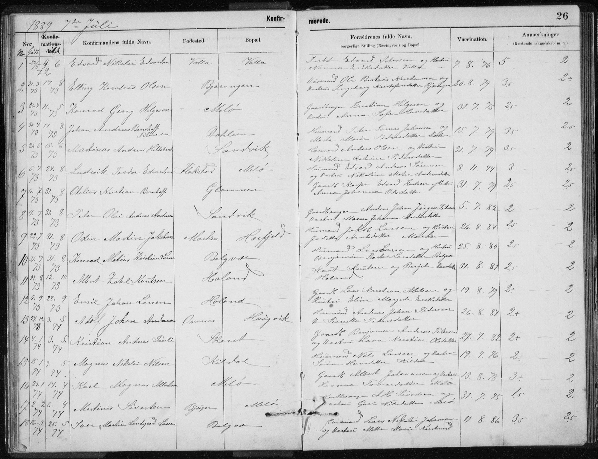 Ministerialprotokoller, klokkerbøker og fødselsregistre - Nordland, AV/SAT-A-1459/843/L0637: Klokkerbok nr. 843C06, 1884-1908, s. 26