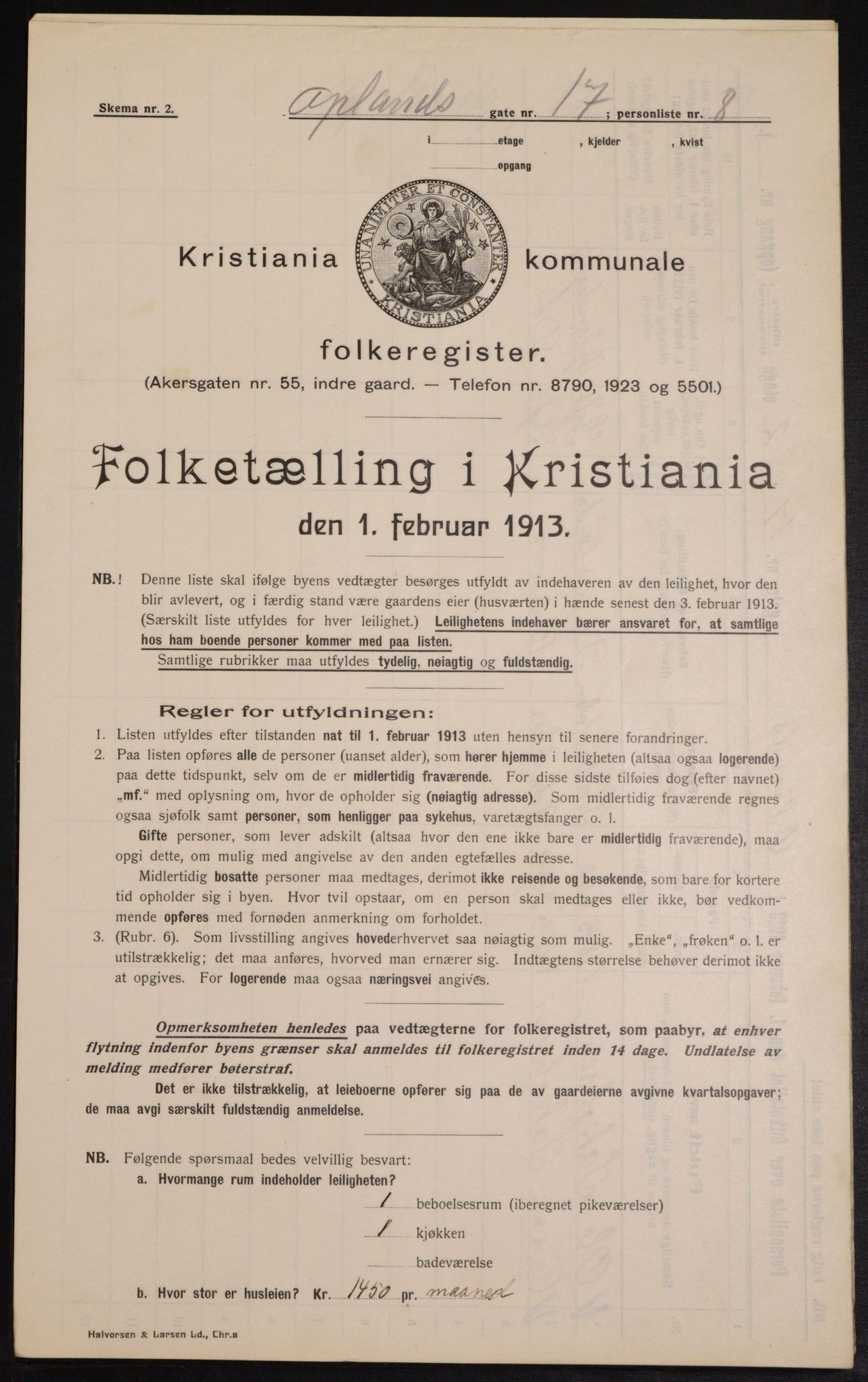 OBA, Kommunal folketelling 1.2.1913 for Kristiania, 1913, s. 76015