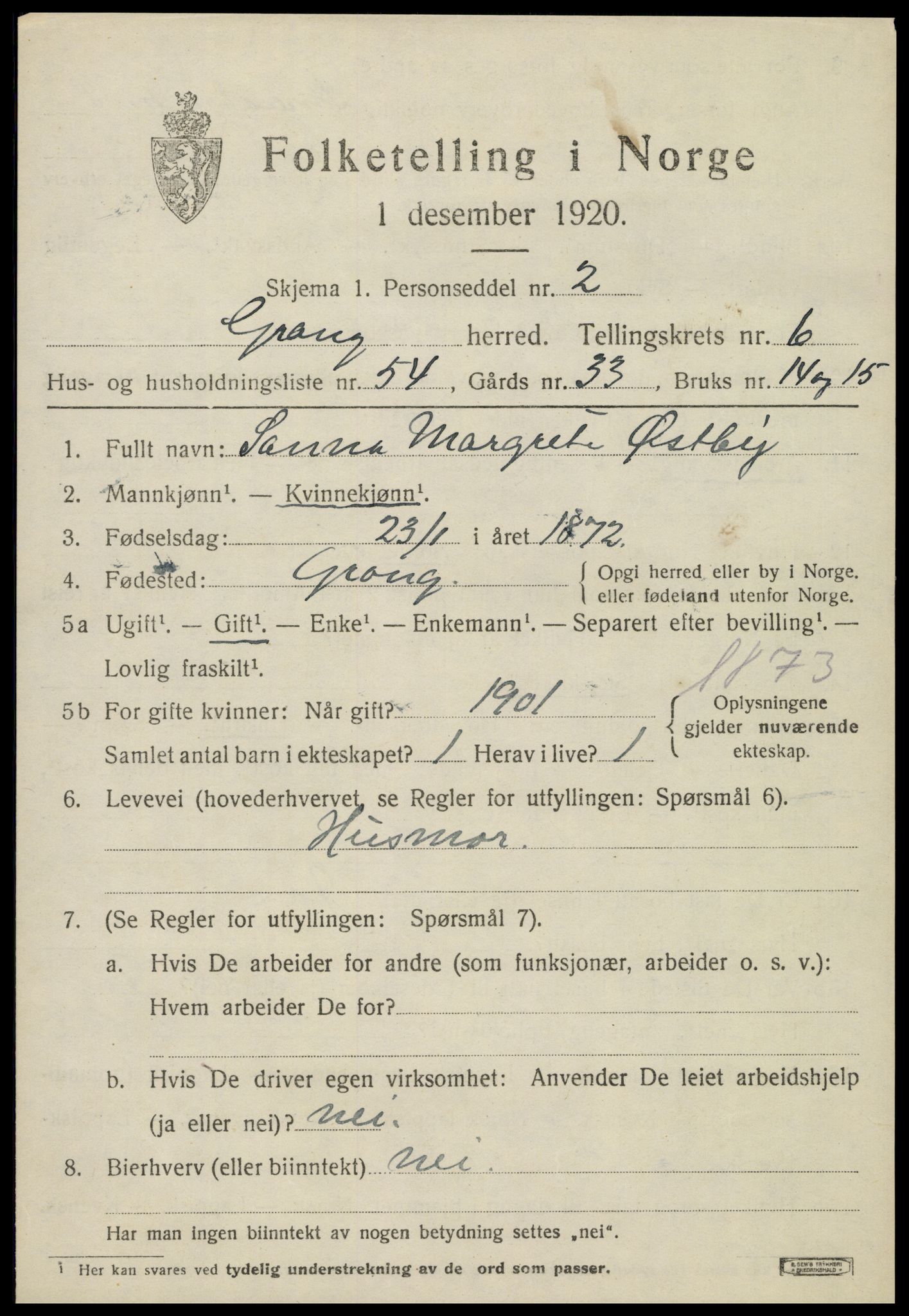 SAT, Folketelling 1920 for 1742 Grong herred, 1920, s. 4107