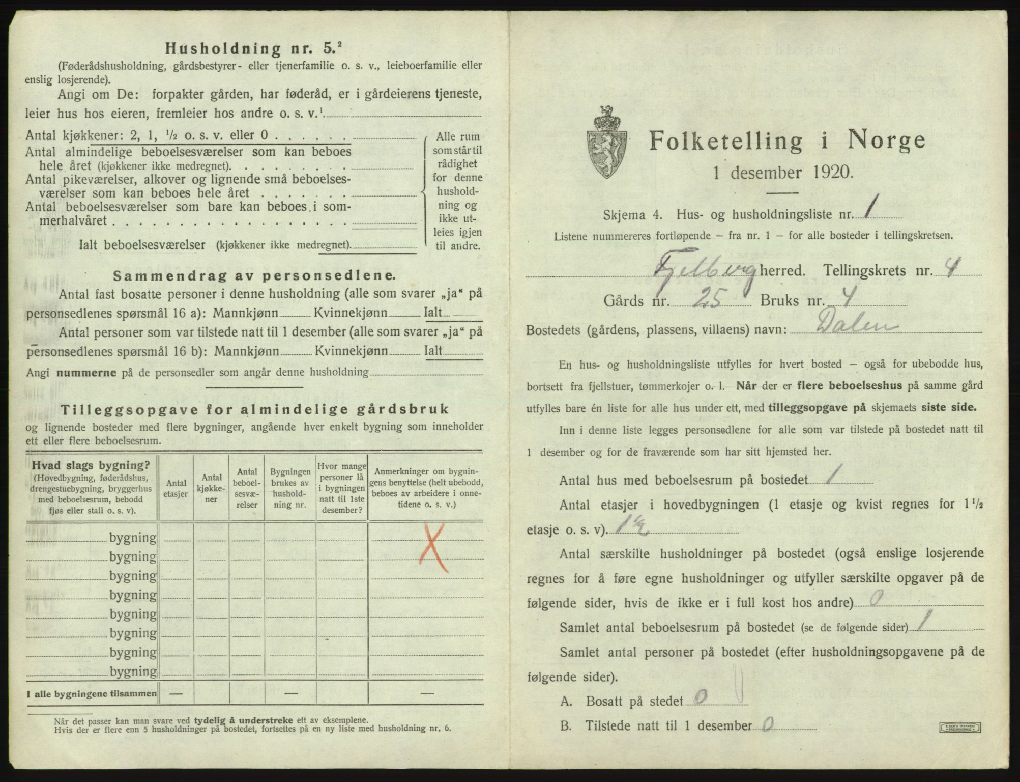SAB, Folketelling 1920 for 1213 Fjelberg herred, 1920, s. 156