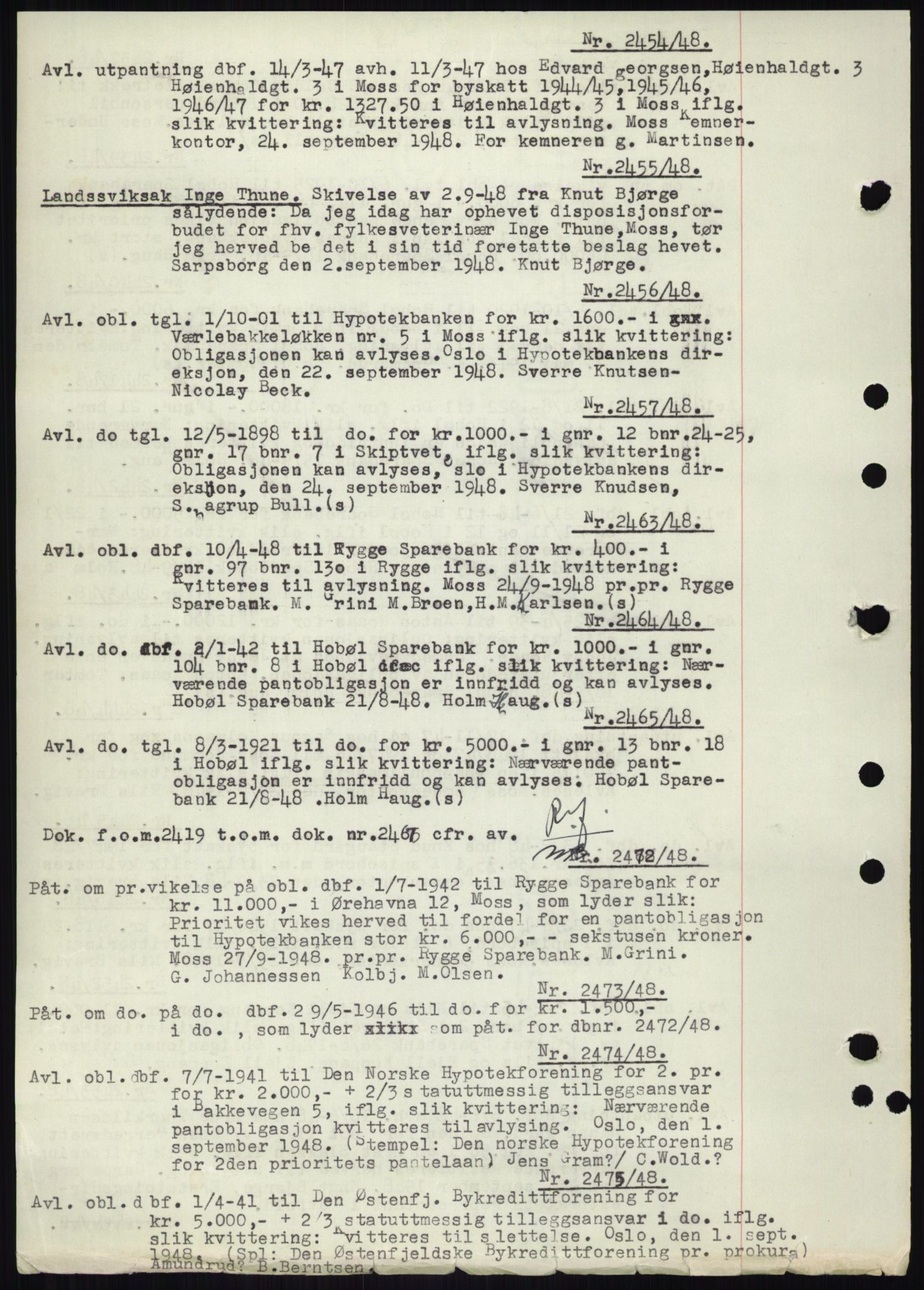 Moss sorenskriveri, SAO/A-10168: Pantebok nr. C10, 1938-1950, Dagboknr: 2454/1948