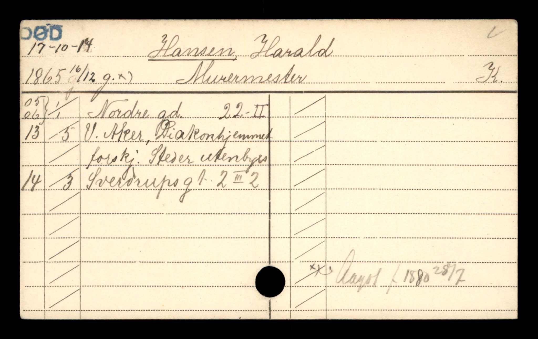 Oslo folkeregister, Registerkort, AV/SAO-A-11715/D/Da/L0030: Menn: Hansen Harald - Hansen Kristen, 1906-1919