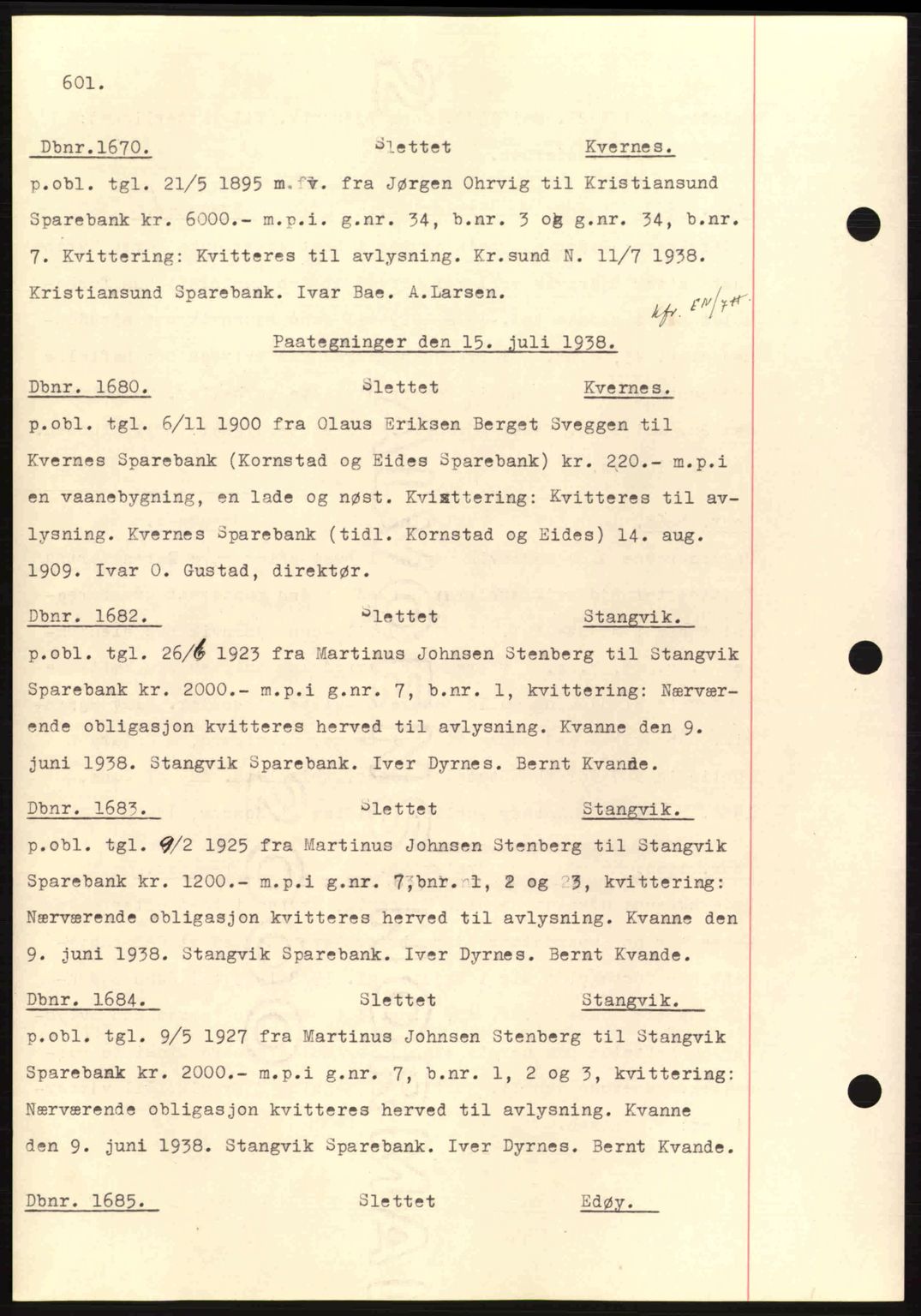 Nordmøre sorenskriveri, SAT/A-4132/1/2/2Ca: Pantebok nr. C80, 1936-1939, Dagboknr: 1670/1938