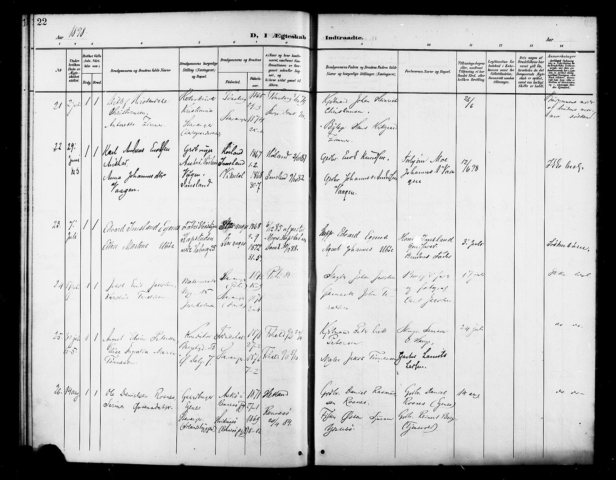 St. Petri sokneprestkontor, AV/SAST-A-101813/001/30/30BB/L0007: Klokkerbok nr. B 7, 1895-1902, s. 22